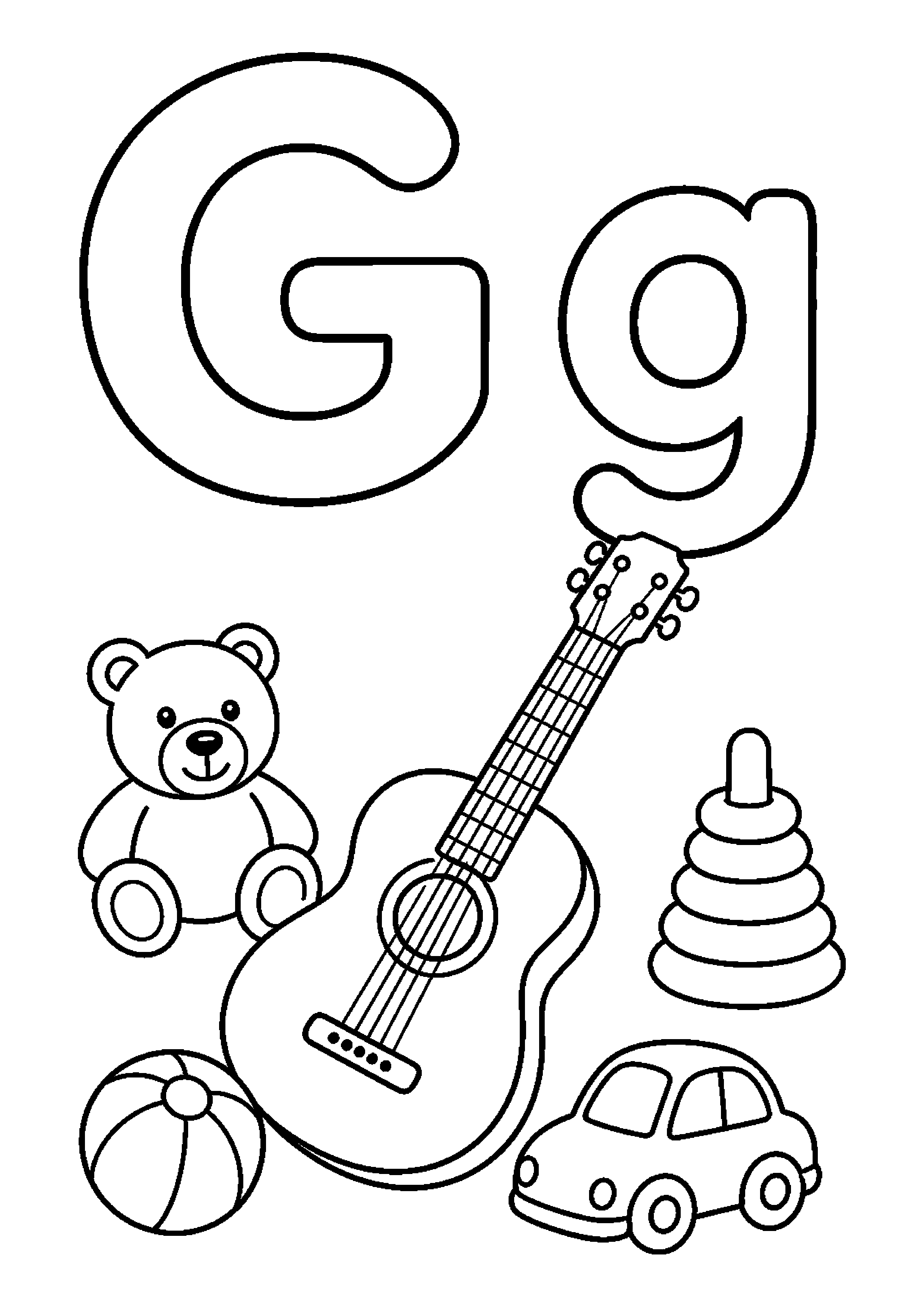 Litera g z gitarą w ciekawej scenerii