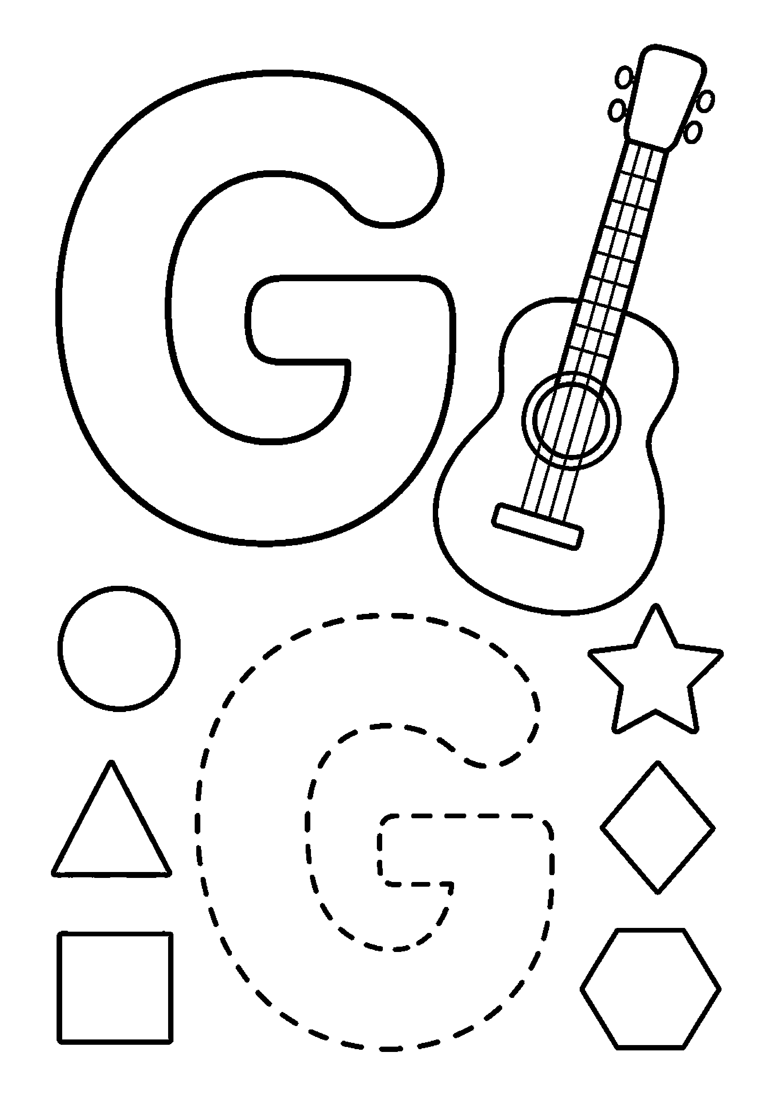 Litera g z gitarą wśród figur