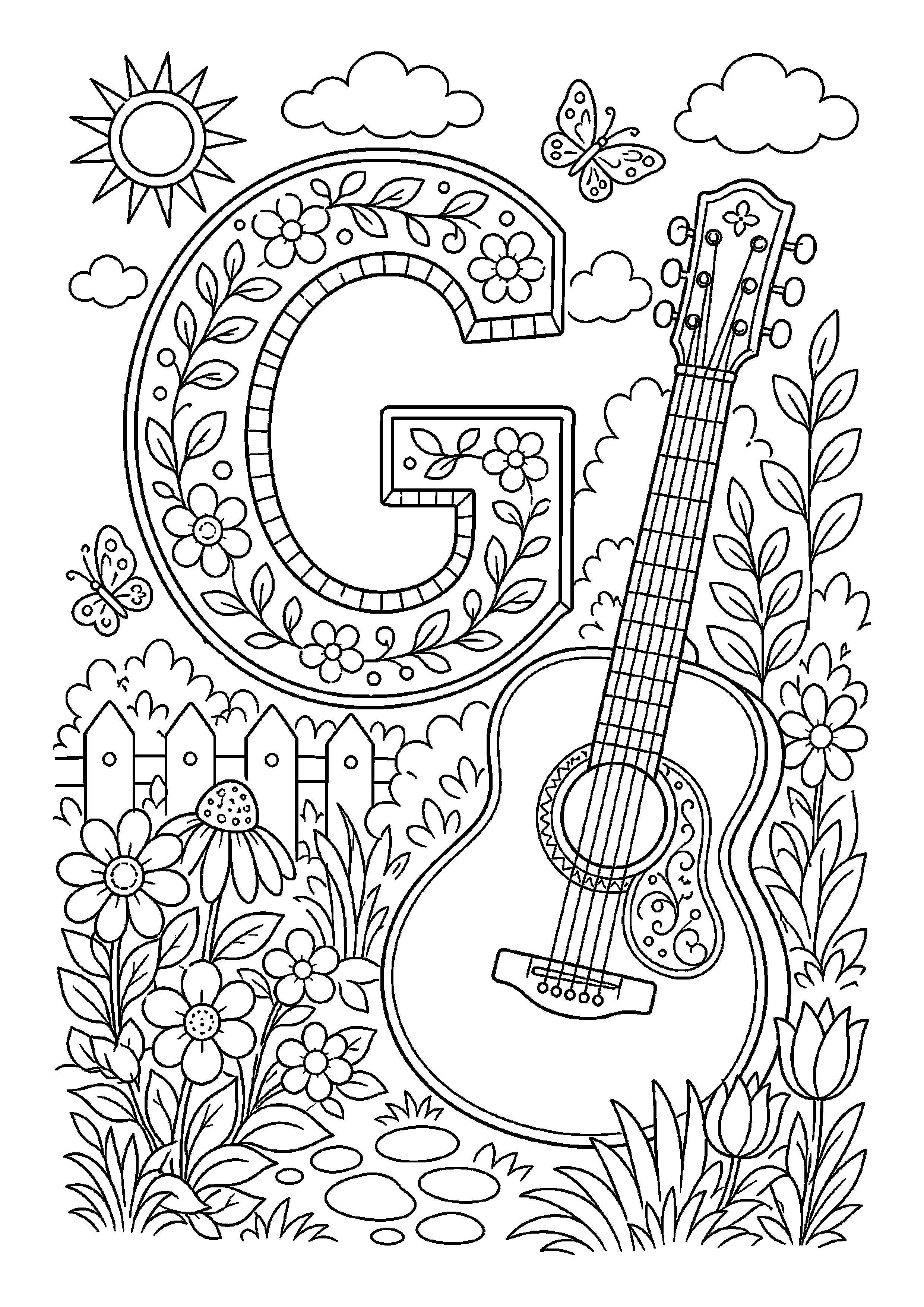 Litera g z gitarą podczas niezwykłej przygody