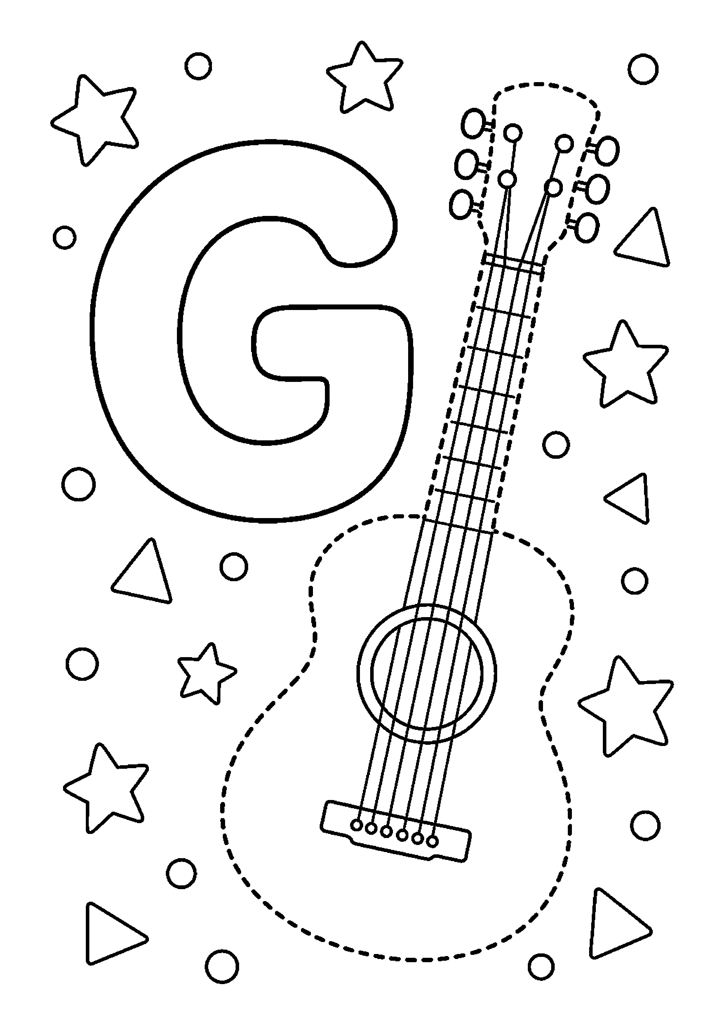 Litera g z gitarą w ciekawej scenerii