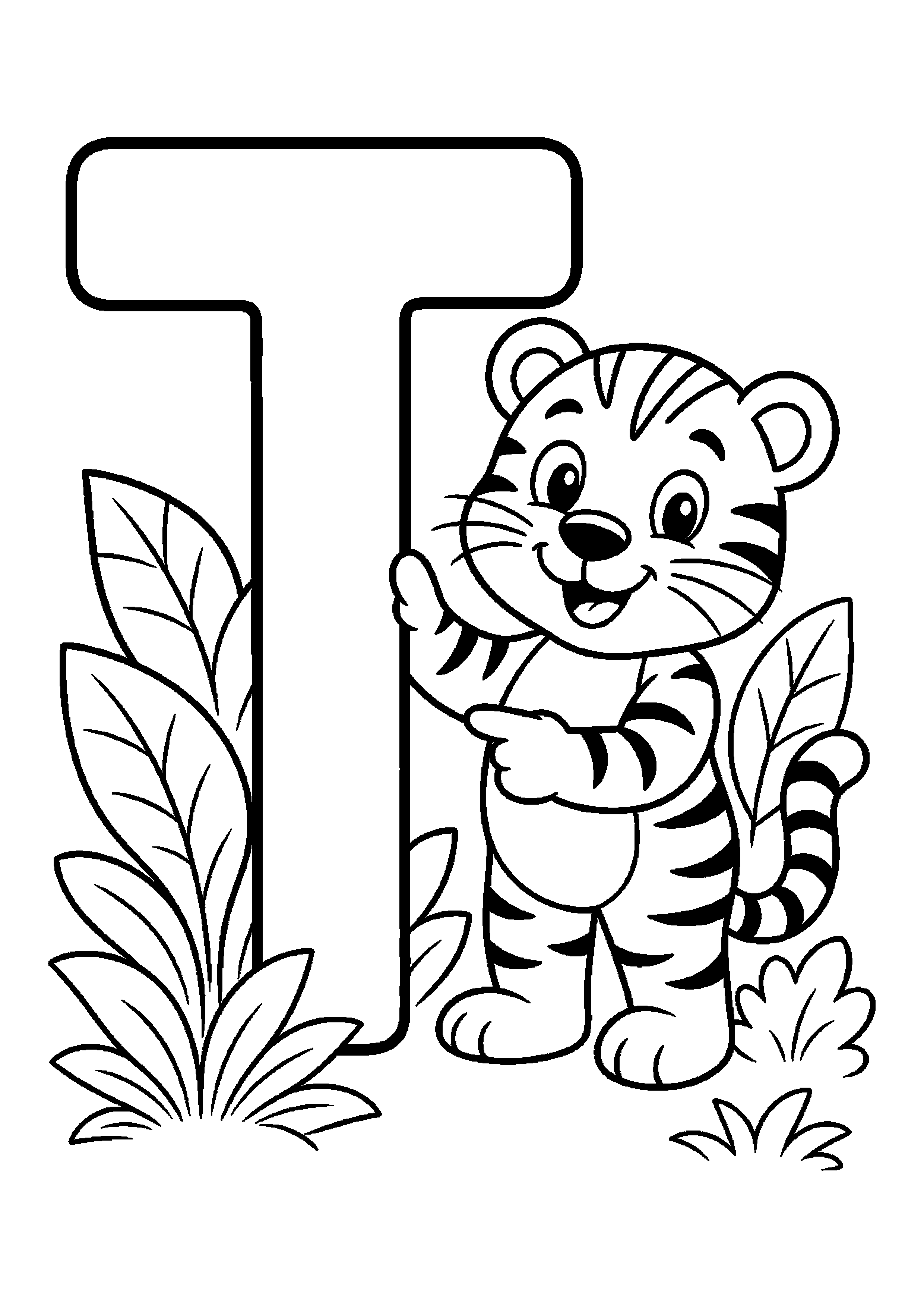 Litera t z tygrysem wśród liści