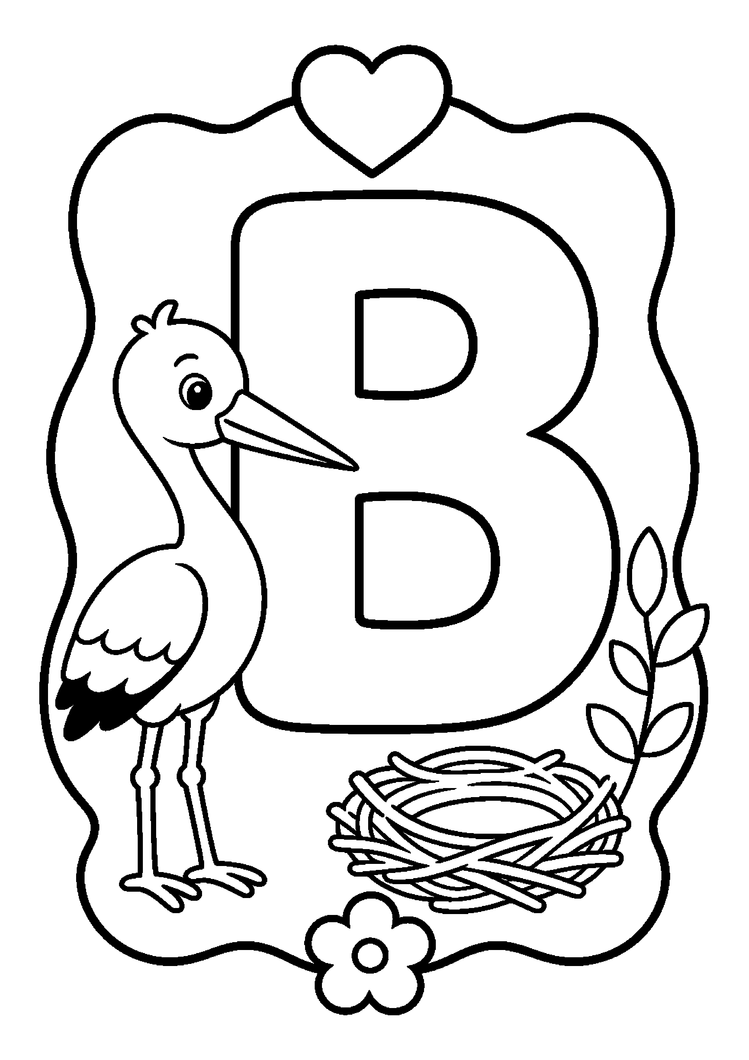 Litera b w ramce z motywem bocian