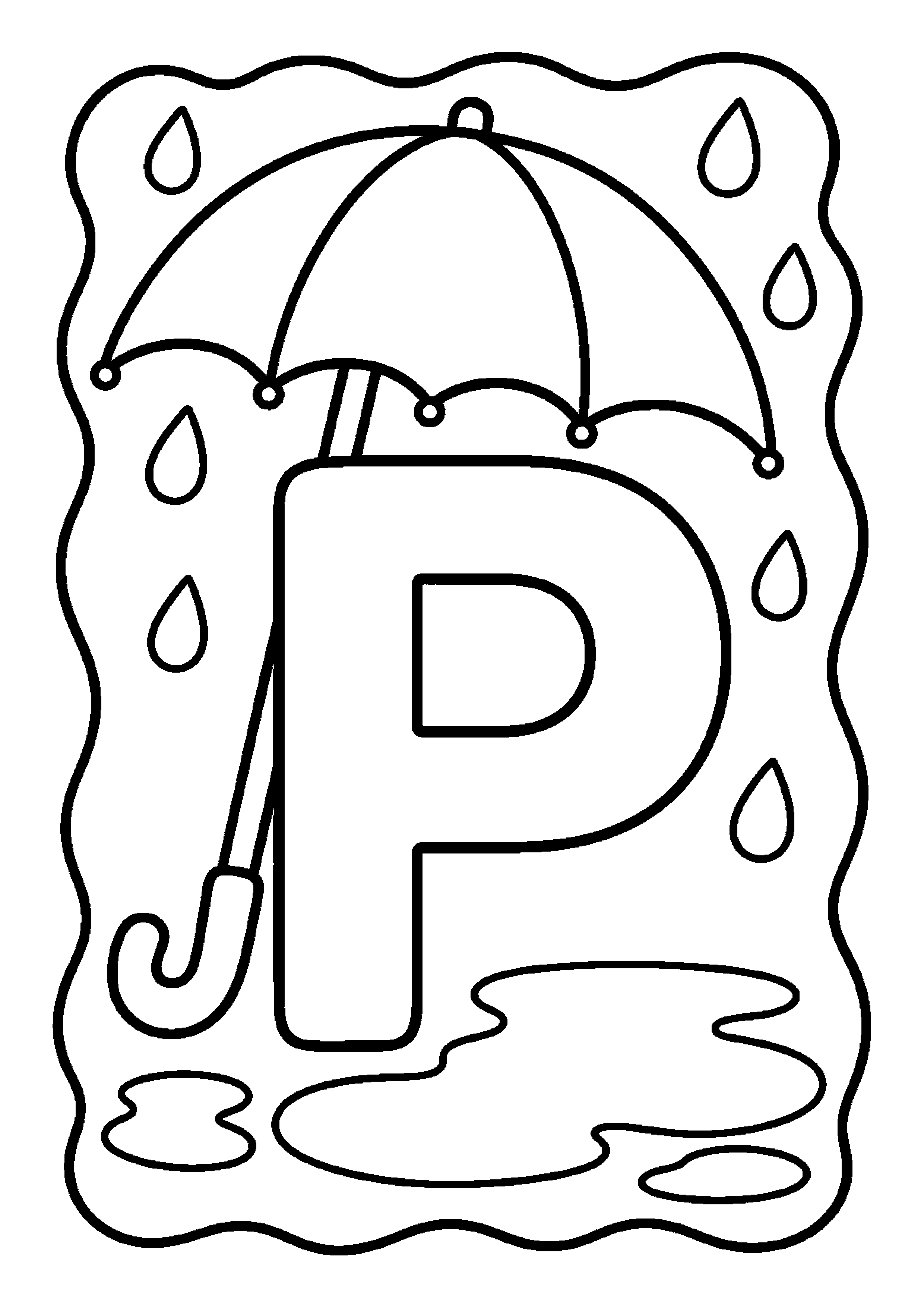 Litera p w ramce z motywem parasol