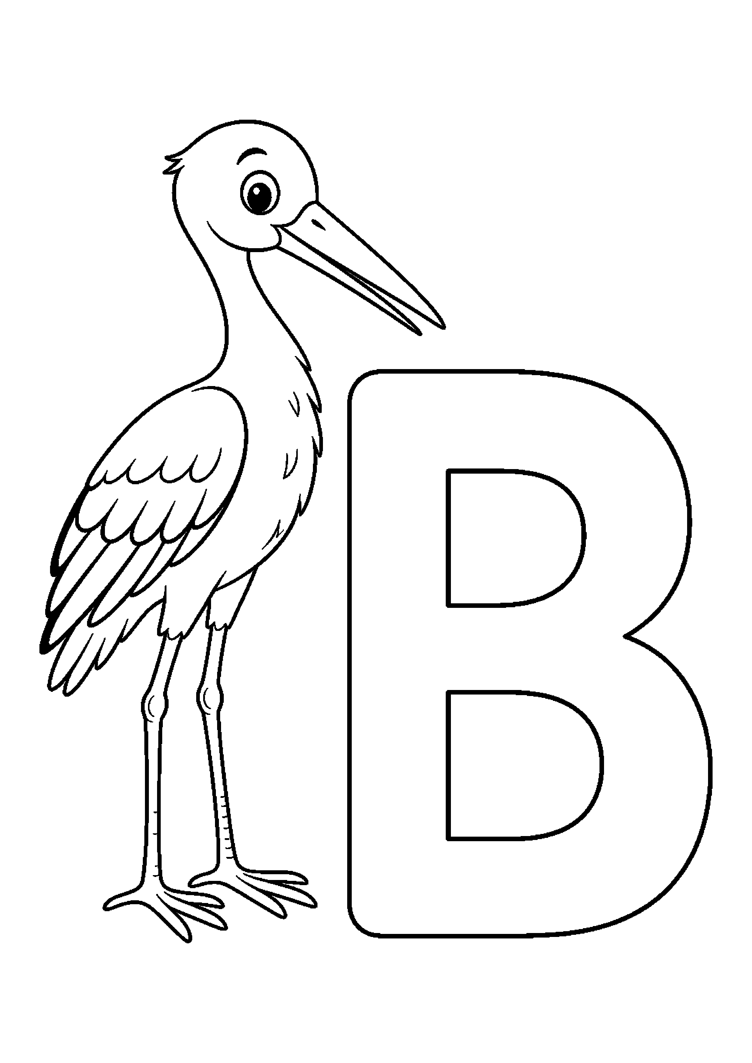 Bocian obok litery b