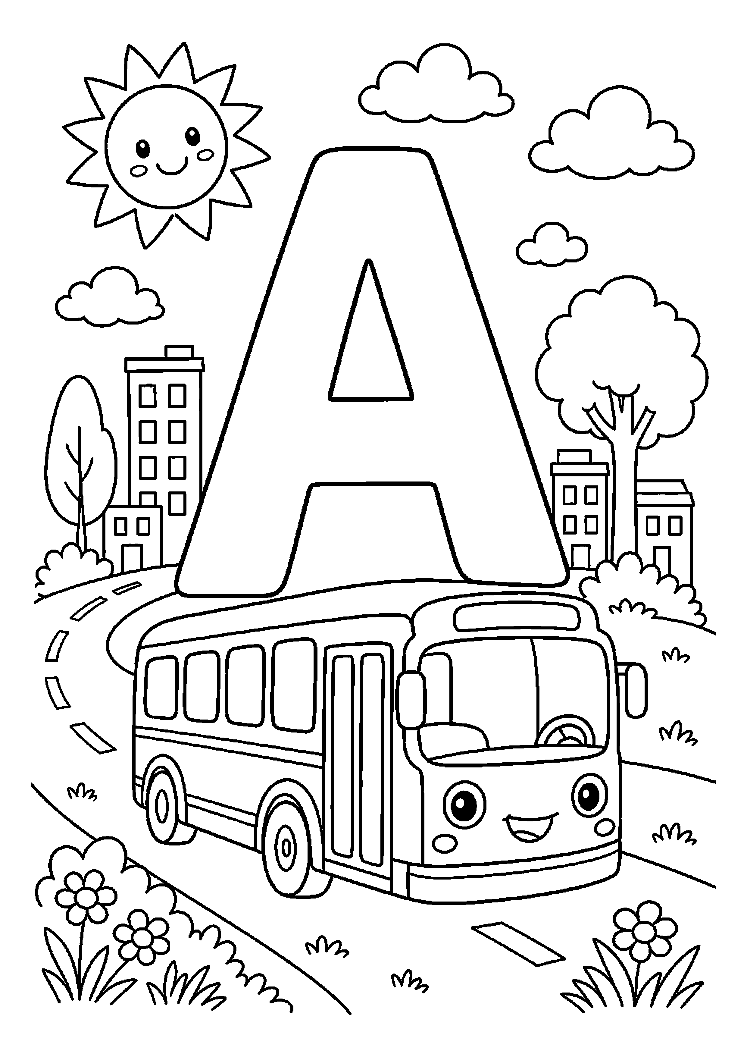 Litera a w ramce z motywem autobus