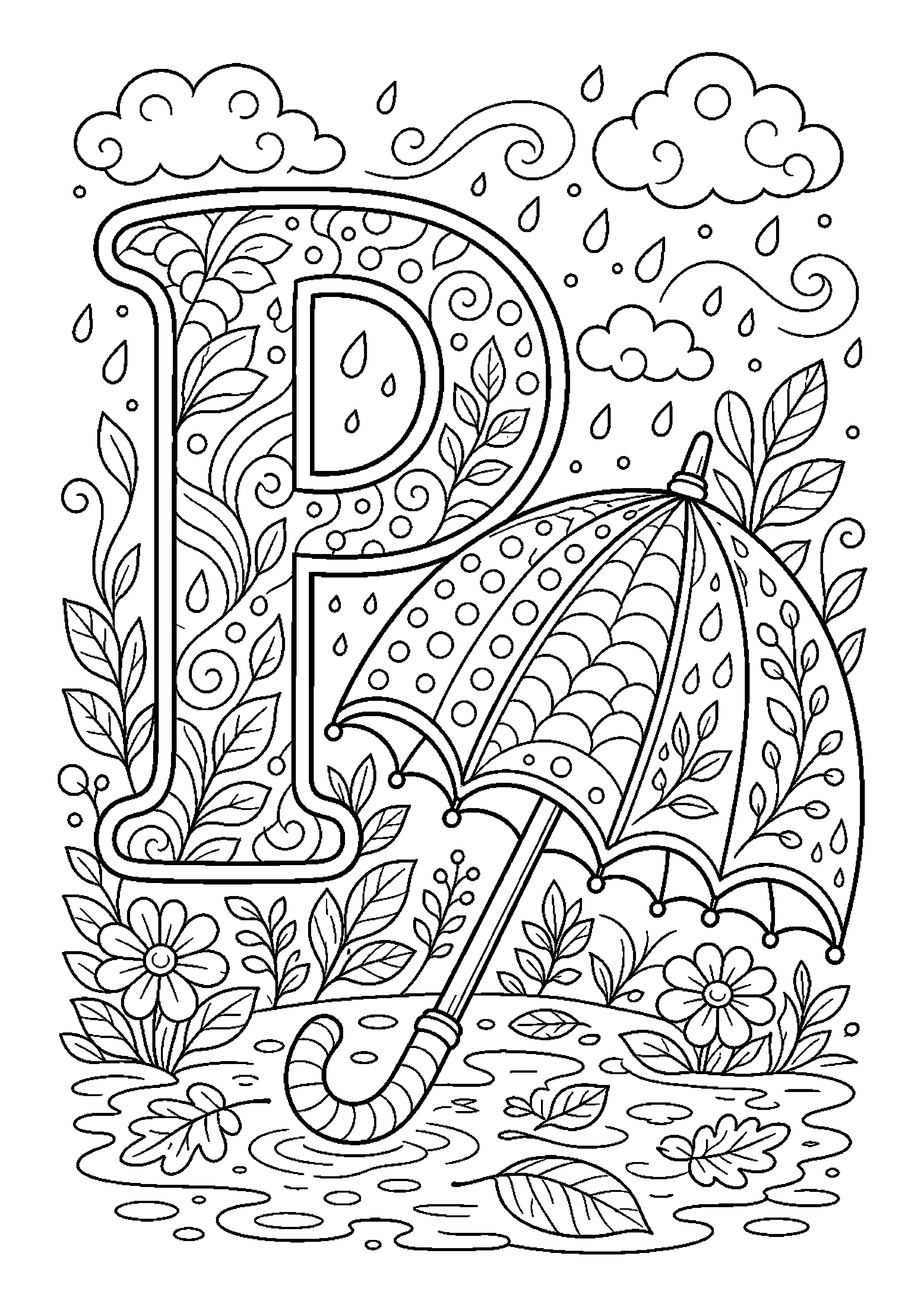 Parasol obok litery p