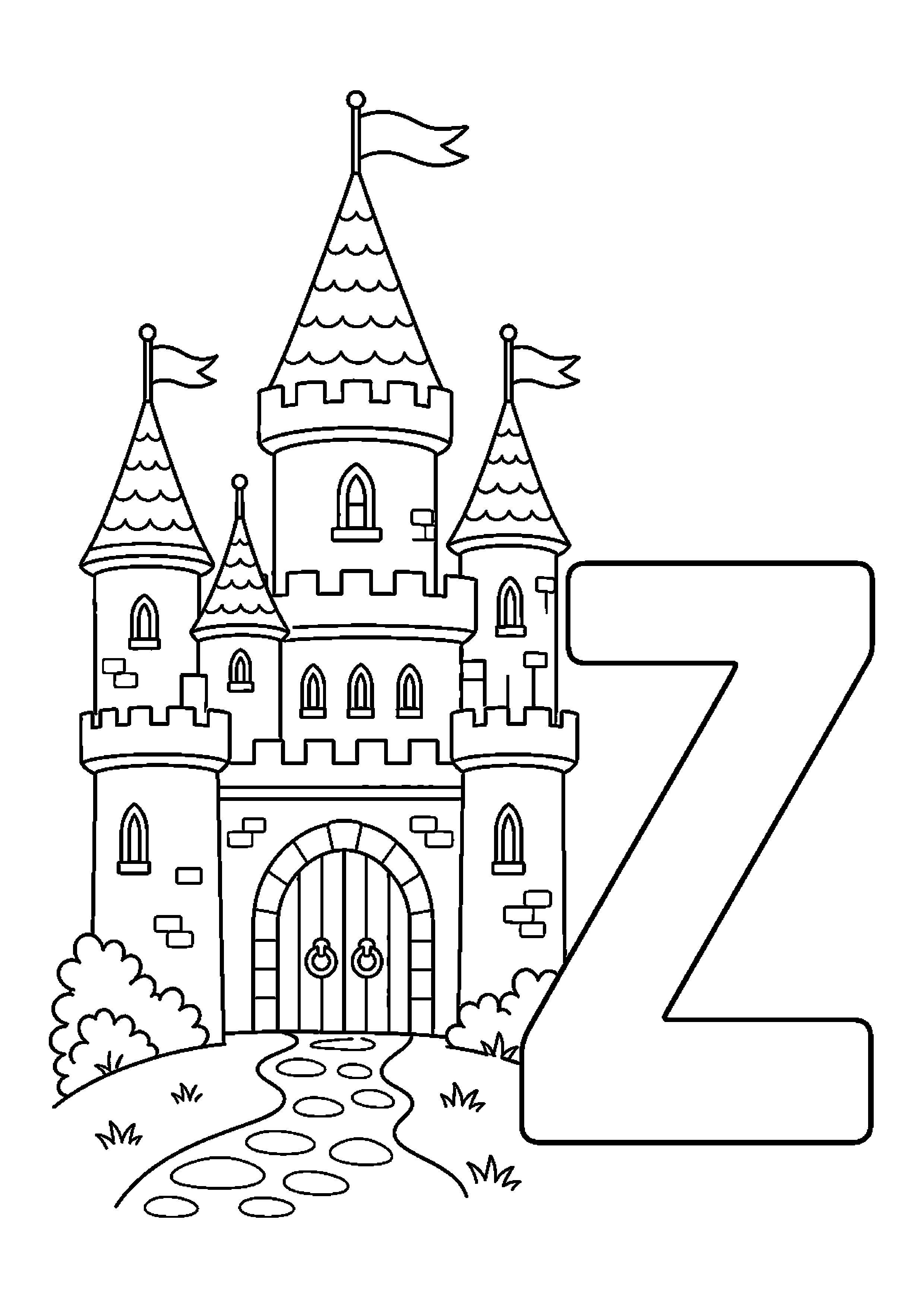 Zamek obok litery z