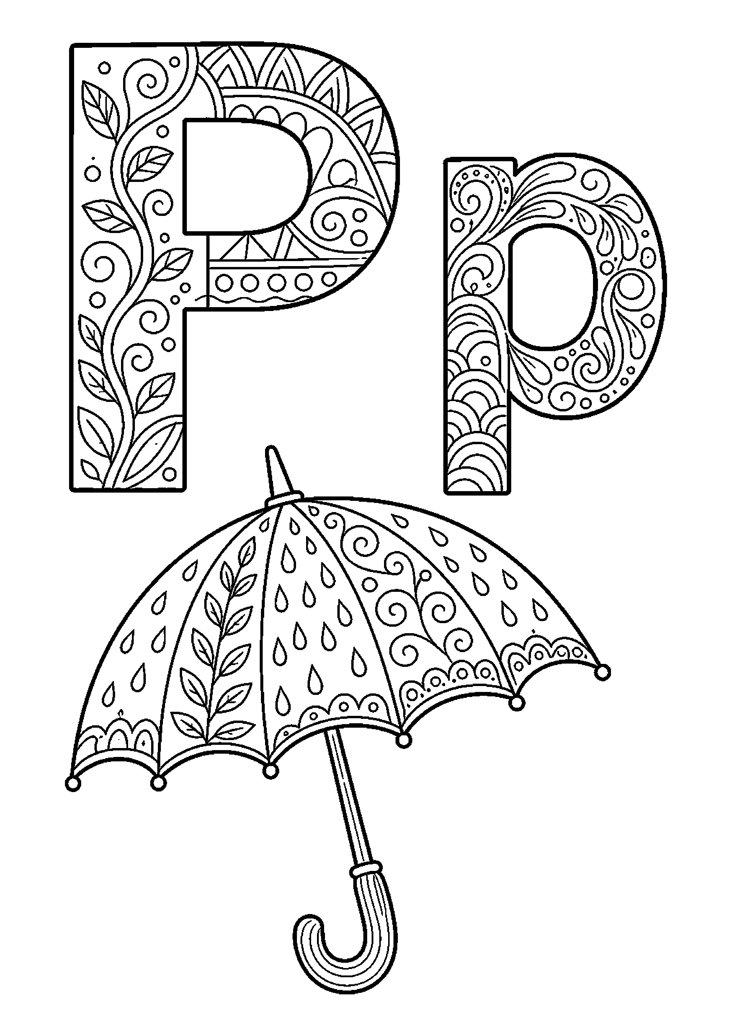 Wielka i mała litera p z obrazkiem parasol