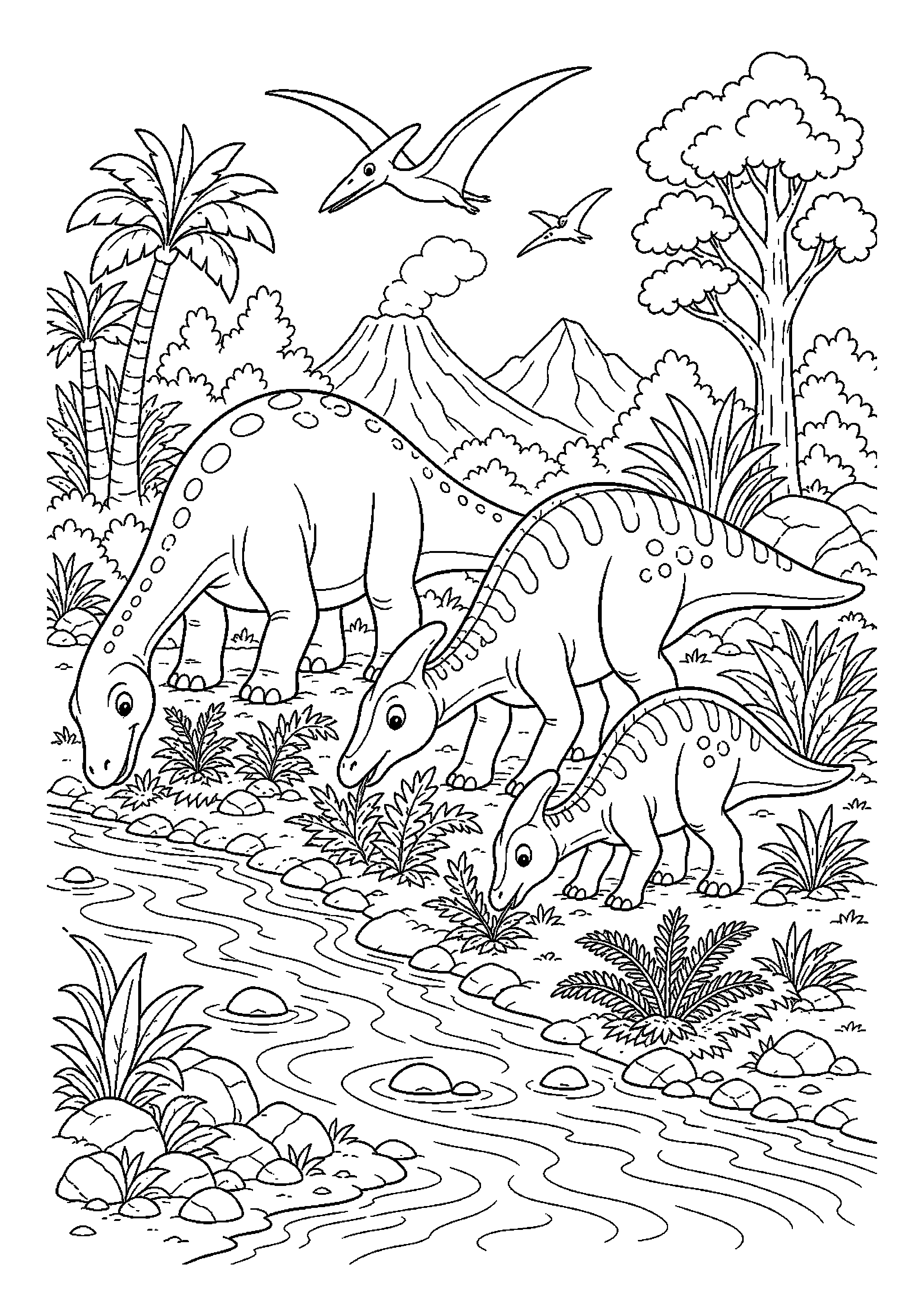 Rodzina dinozaurów nad rzeką