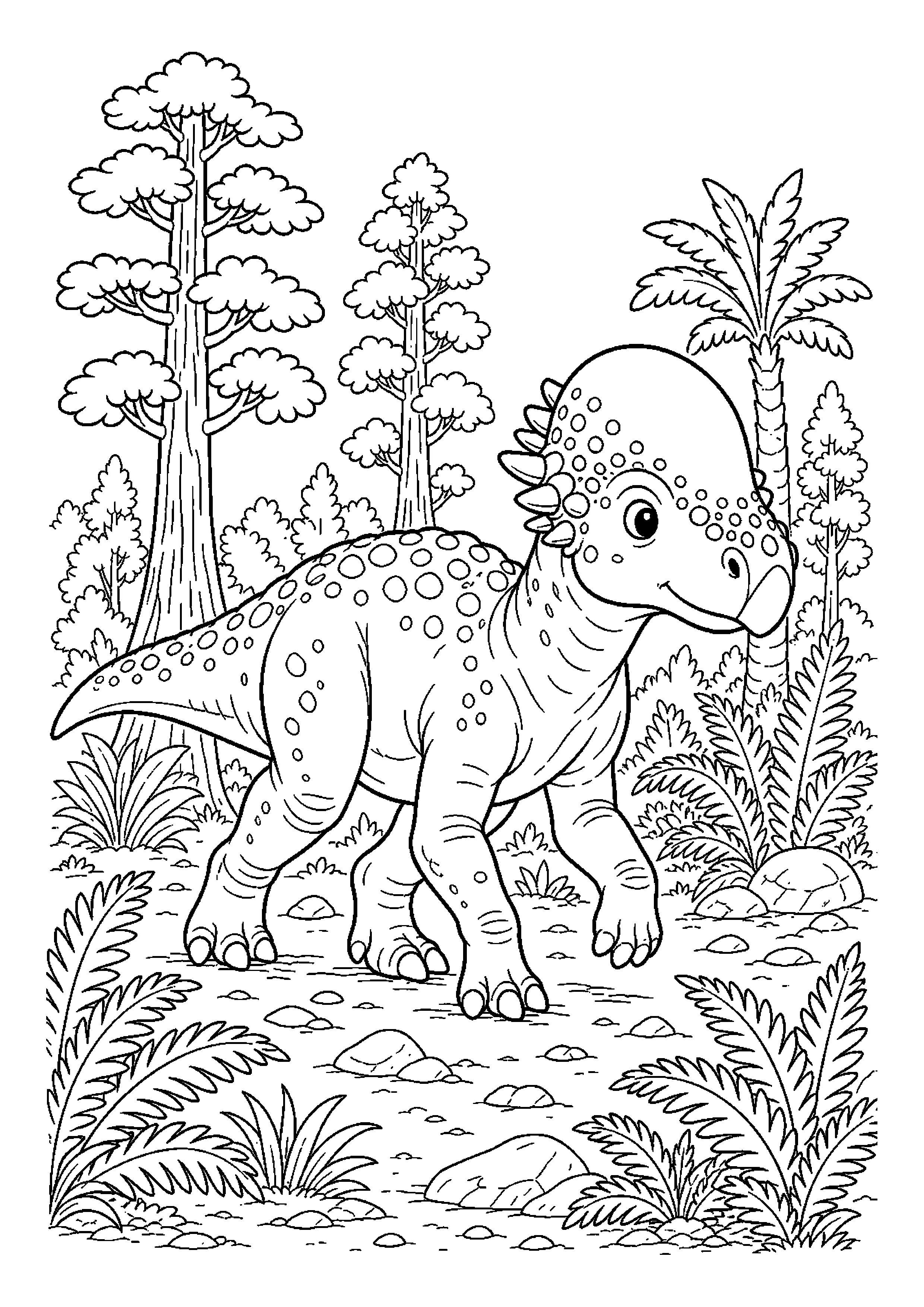 Pachycefalozaur w prehistorycznym lesie