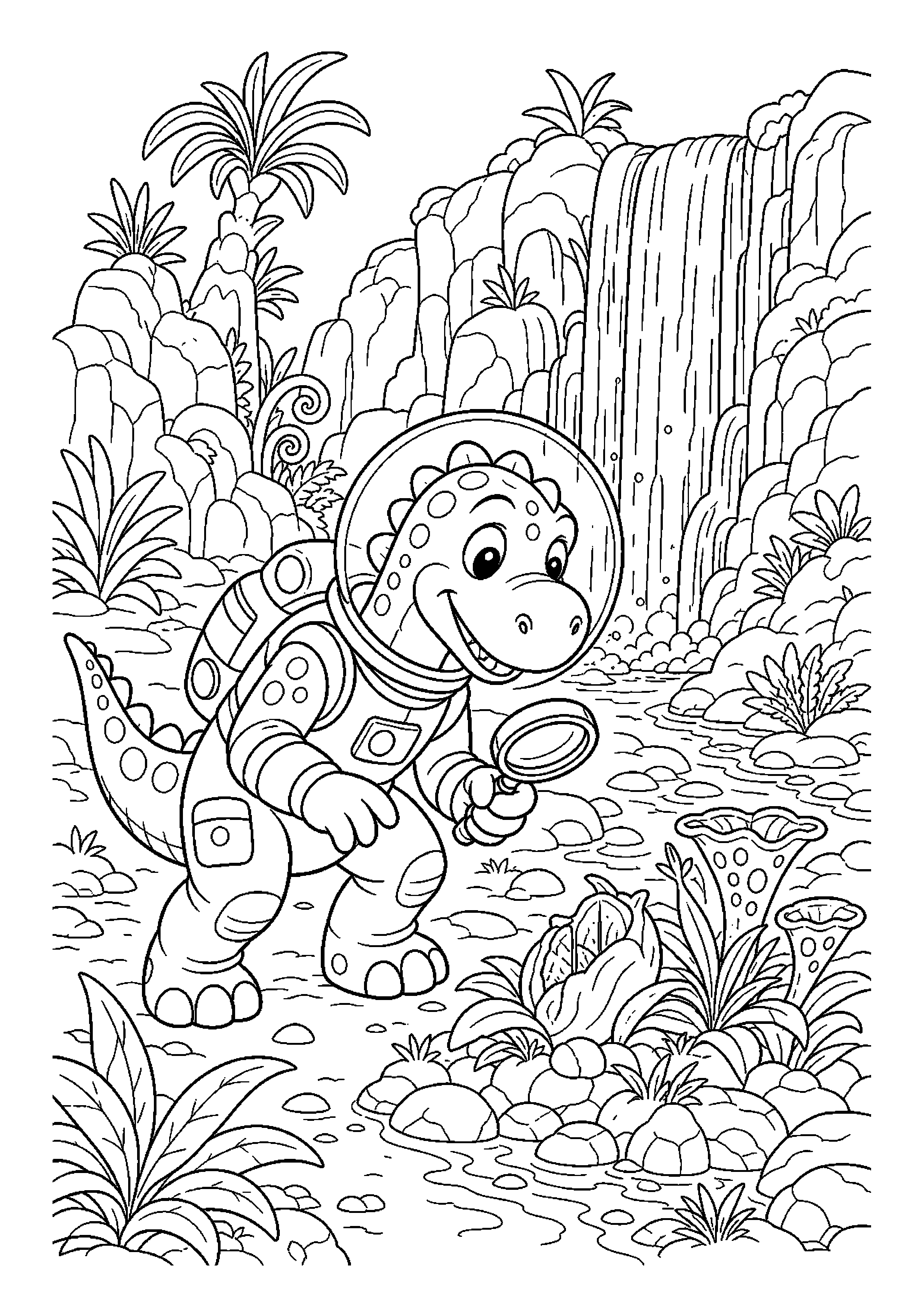 Dinozaur astronauta w ciekawej scenerii