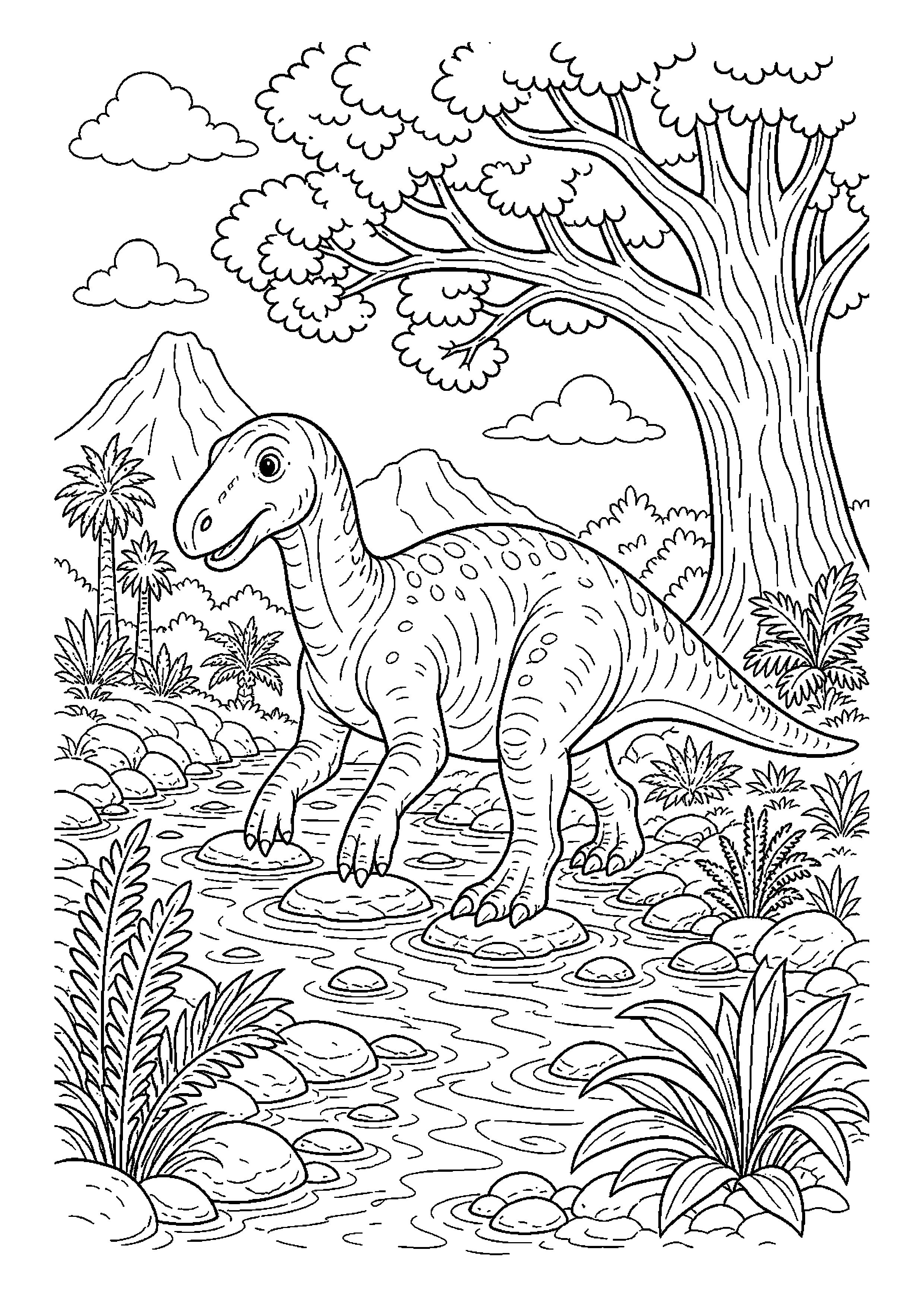 Iguanodon pod wielkim drzewem