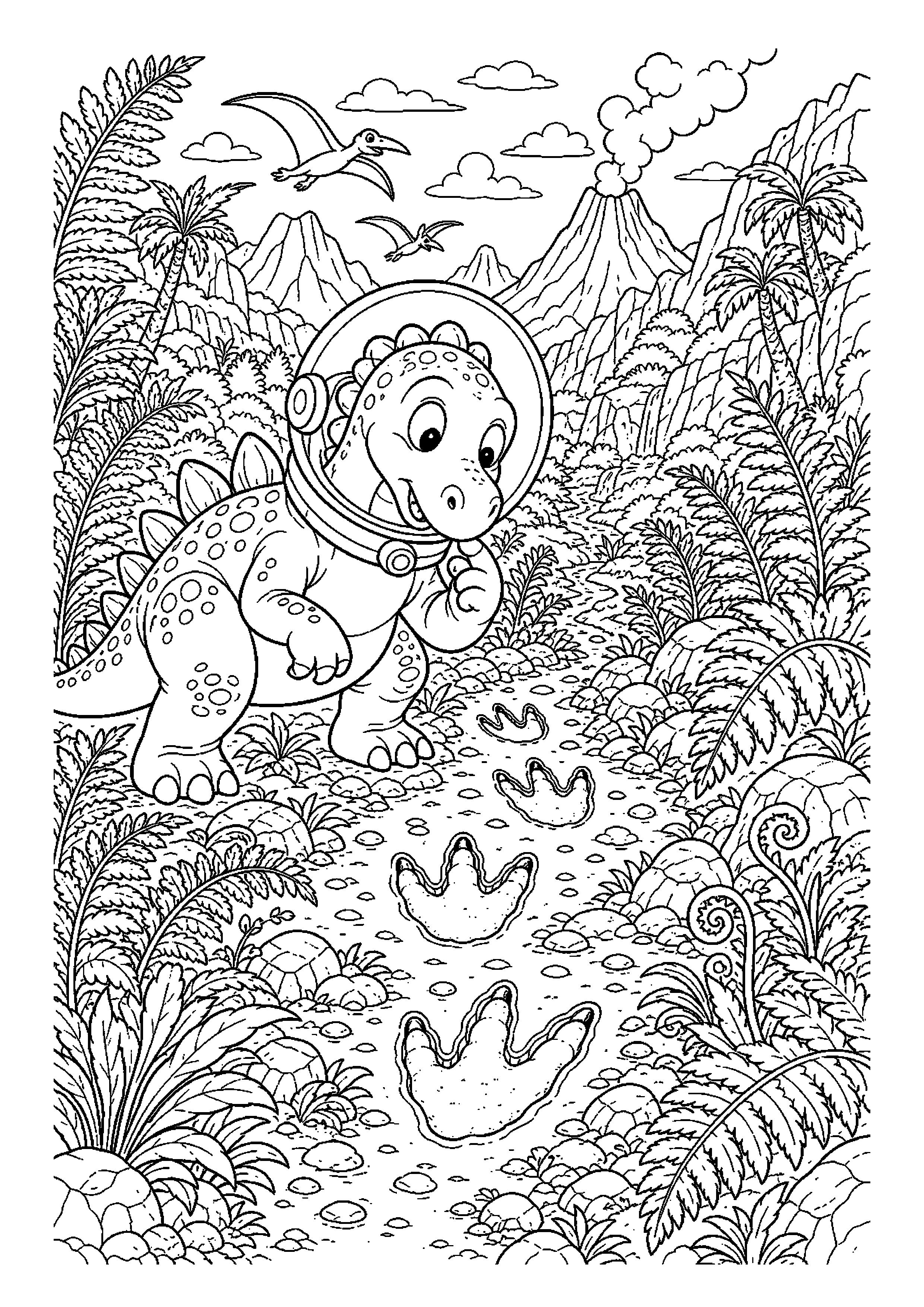 Dinozaur astronauta w ciekawej scenerii