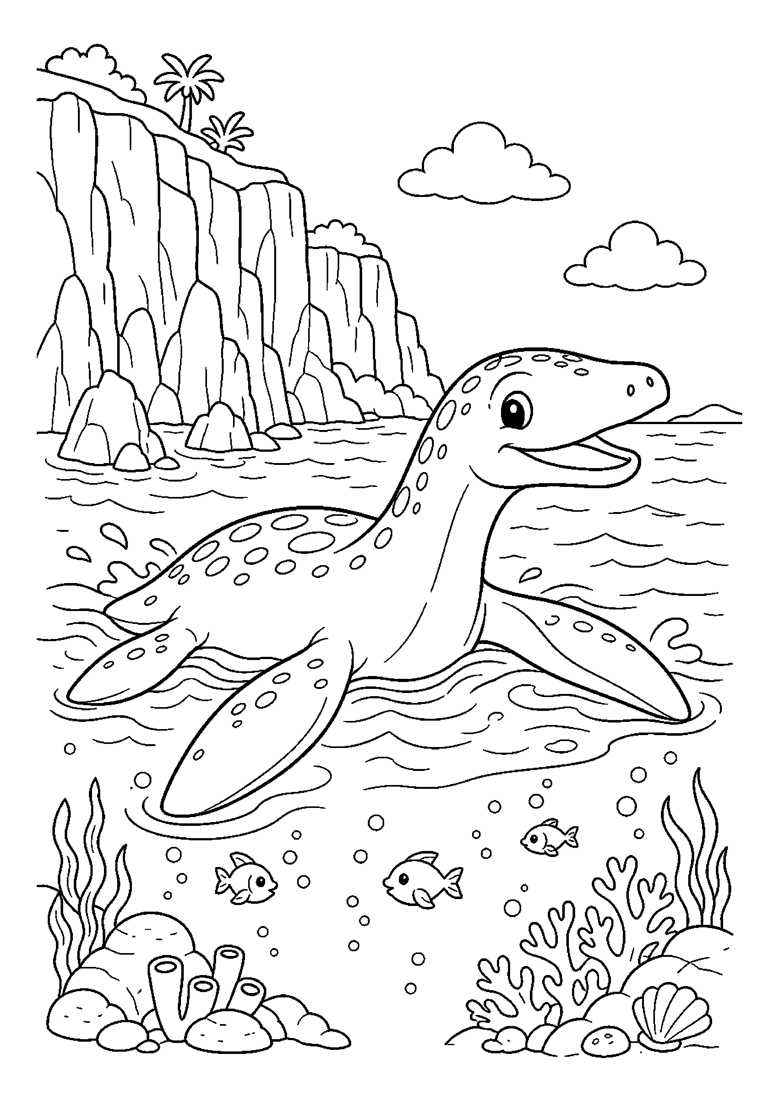 Liopleurodon wynurza się obok klifów
