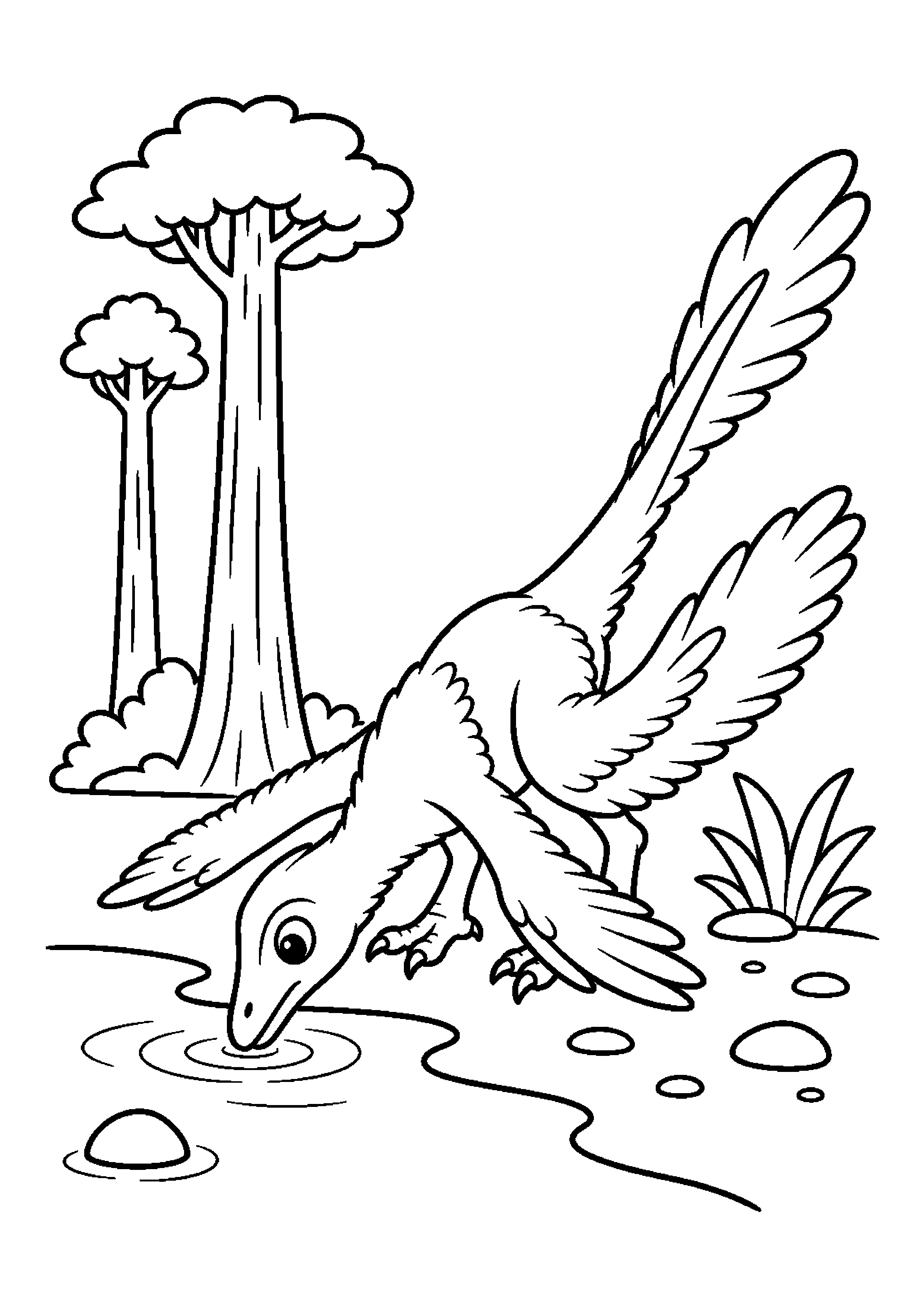 Mikroraptor pije wodę przy brzegu