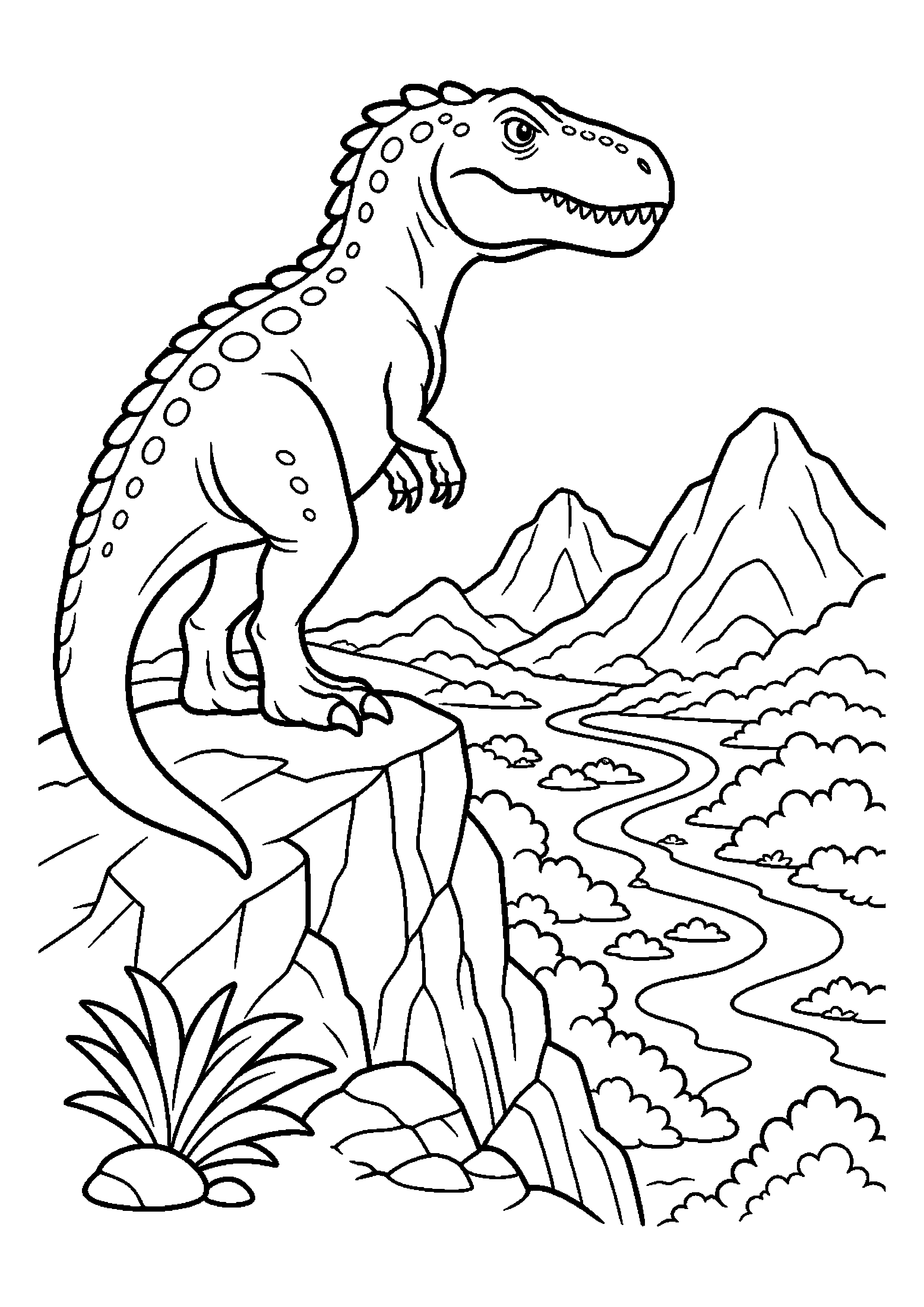 Giganotozaur obserwuje dolinę z wysokiej skały