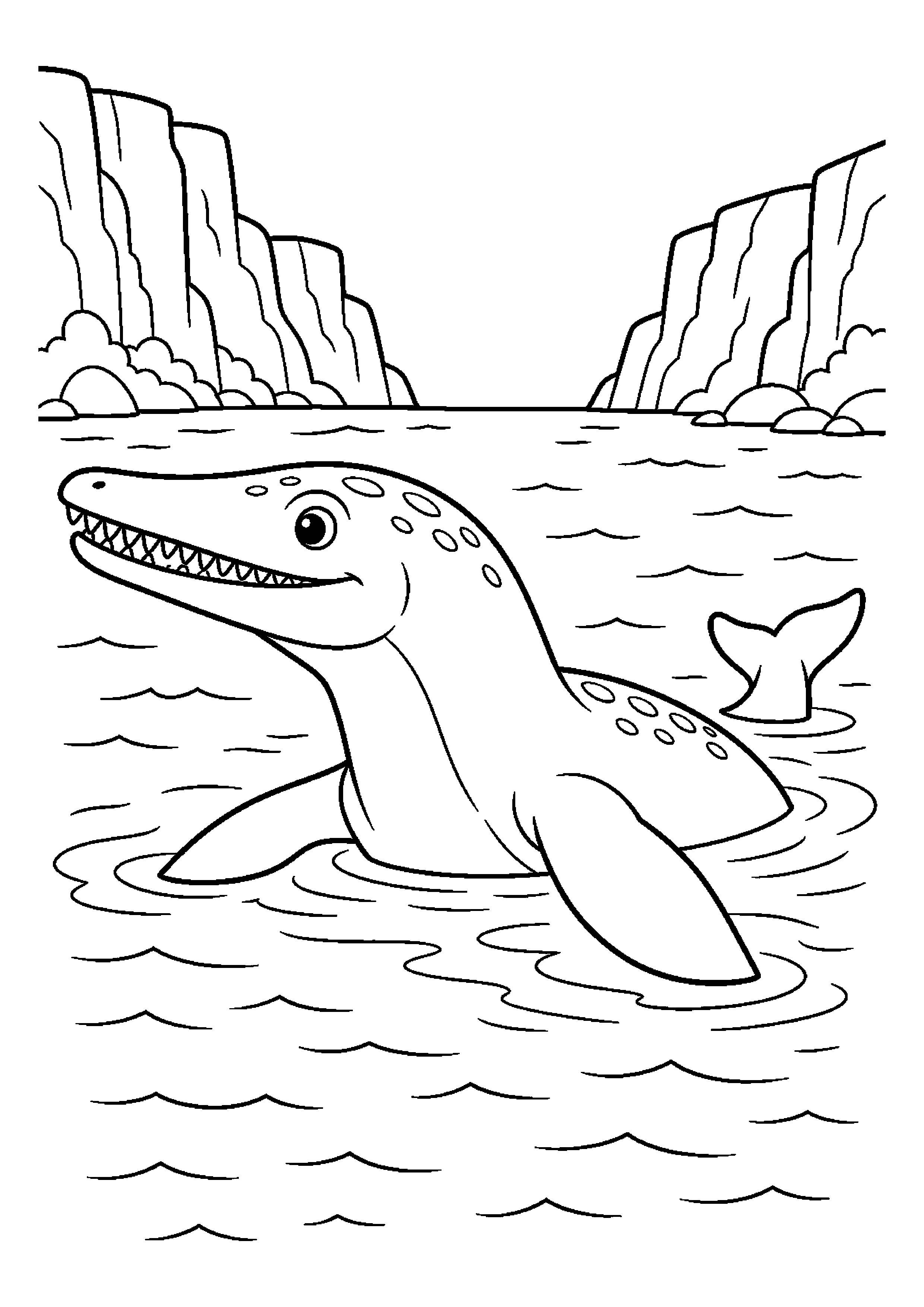 Kronosaur wynurza się obok klifów