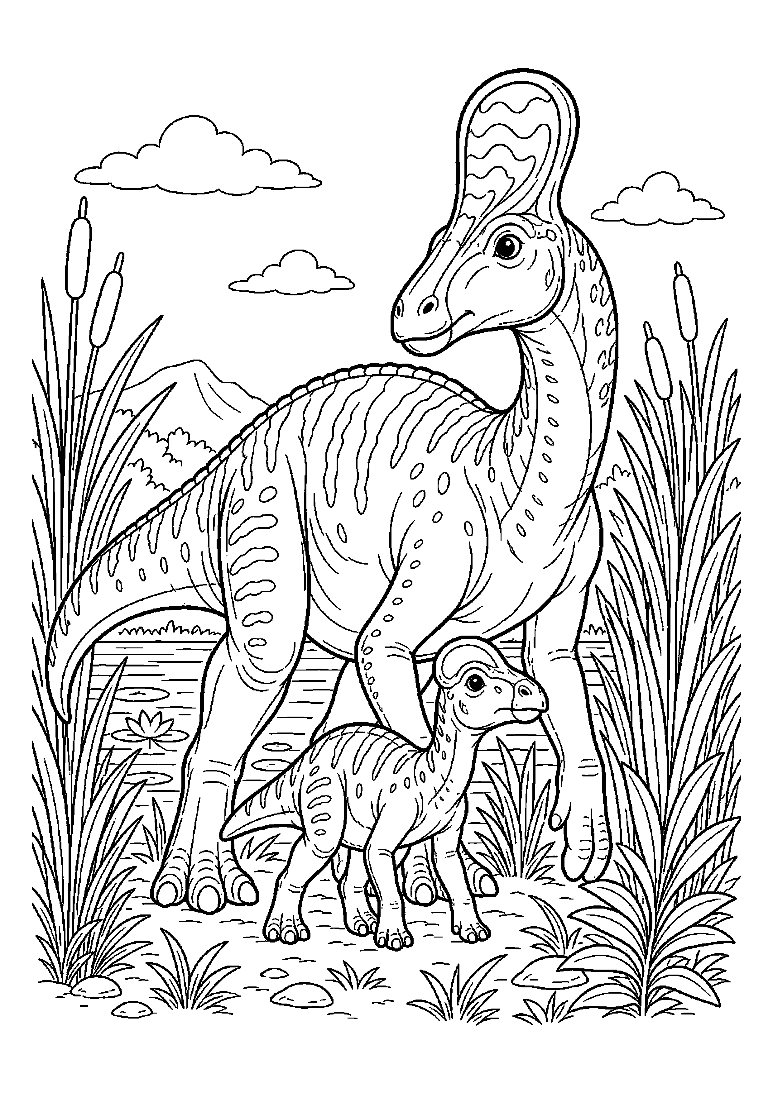 Lambeozaur chroni młodego dinozaura