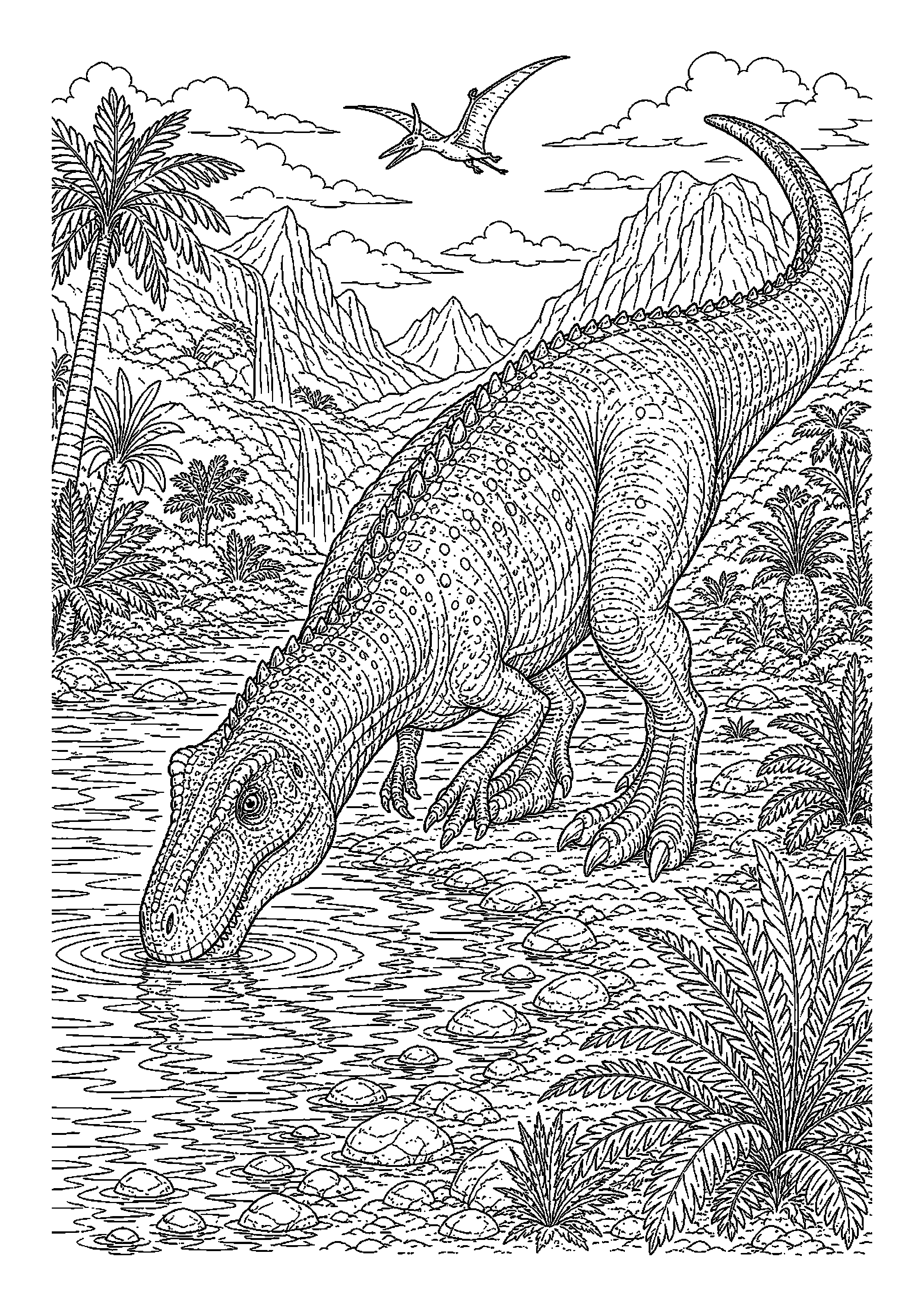 Giganotozaur pije wodę przy brzegu