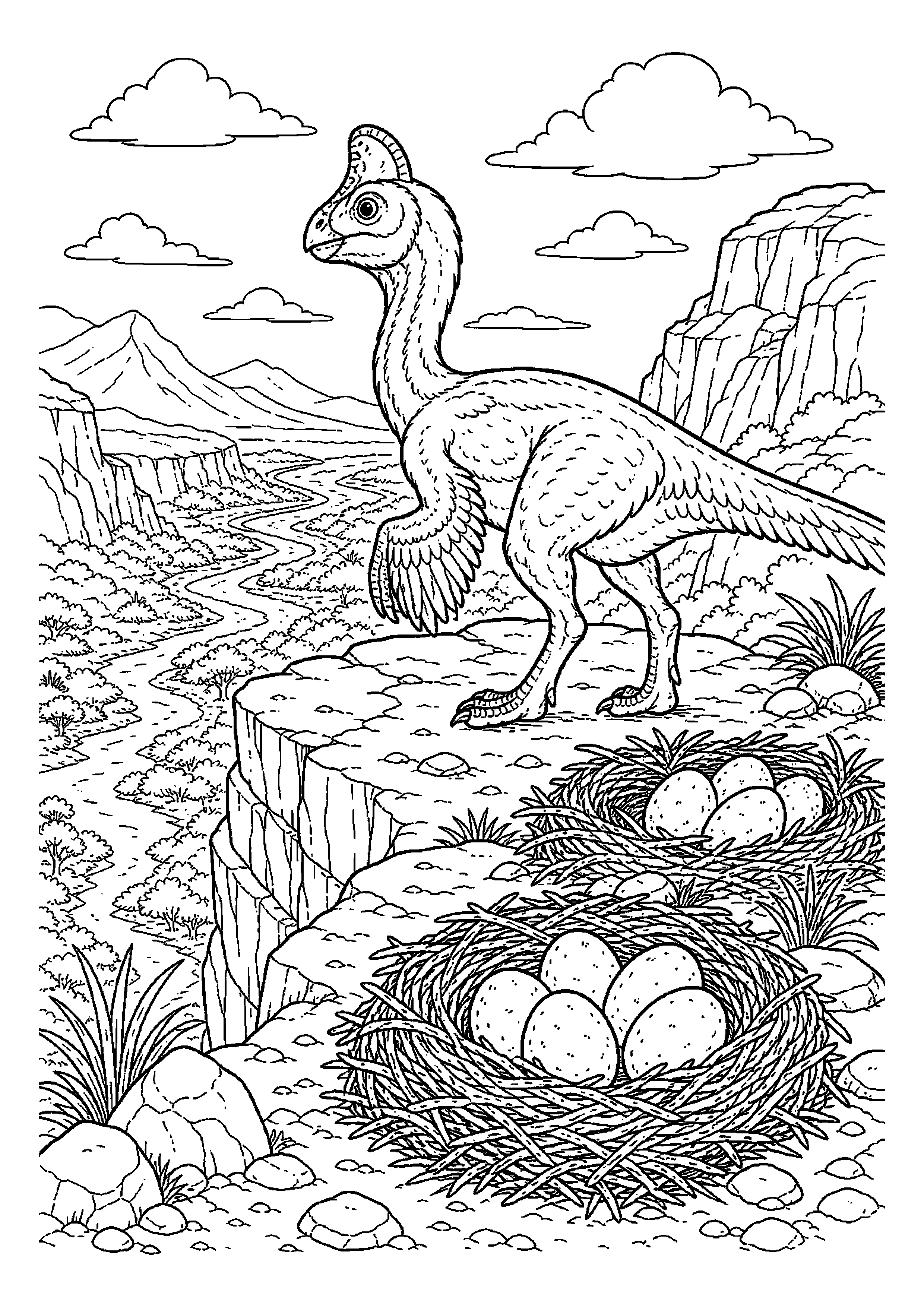 Owiraptor obserwuje dolinę z wysokiej skały