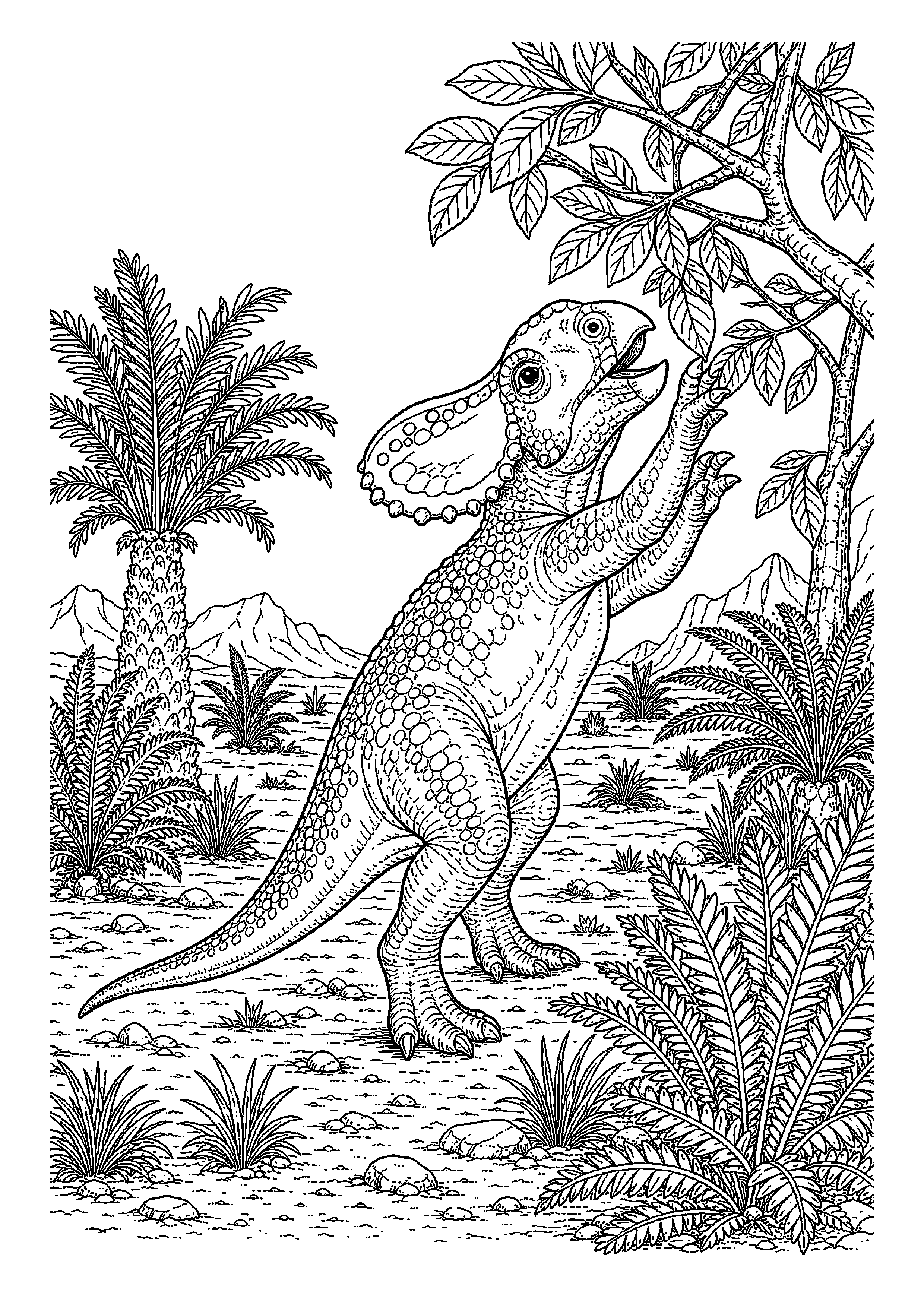 Protoceratops sięga po liście z wysokiej gałęzi