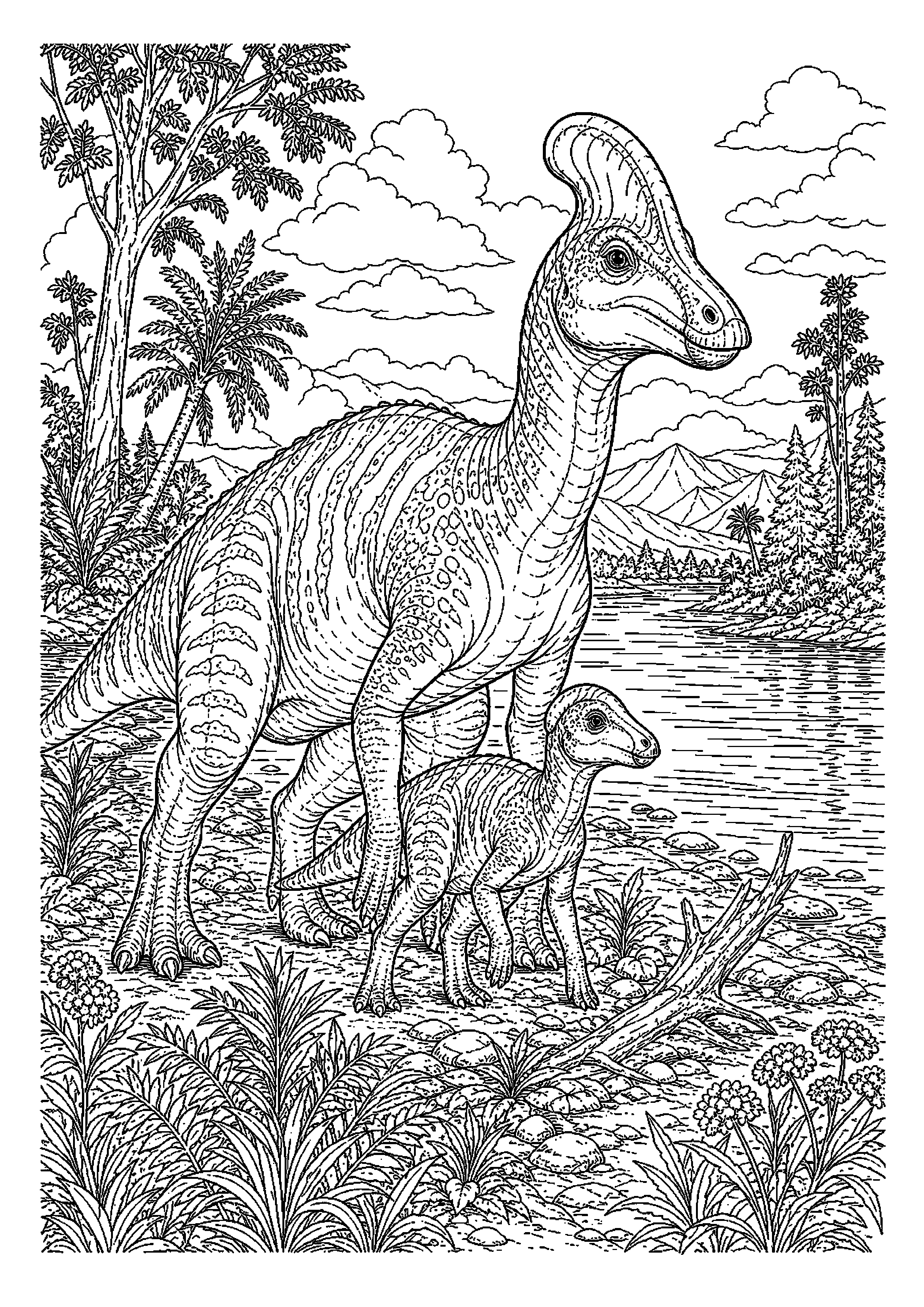 Korytozaur chroni młodego dinozaura
