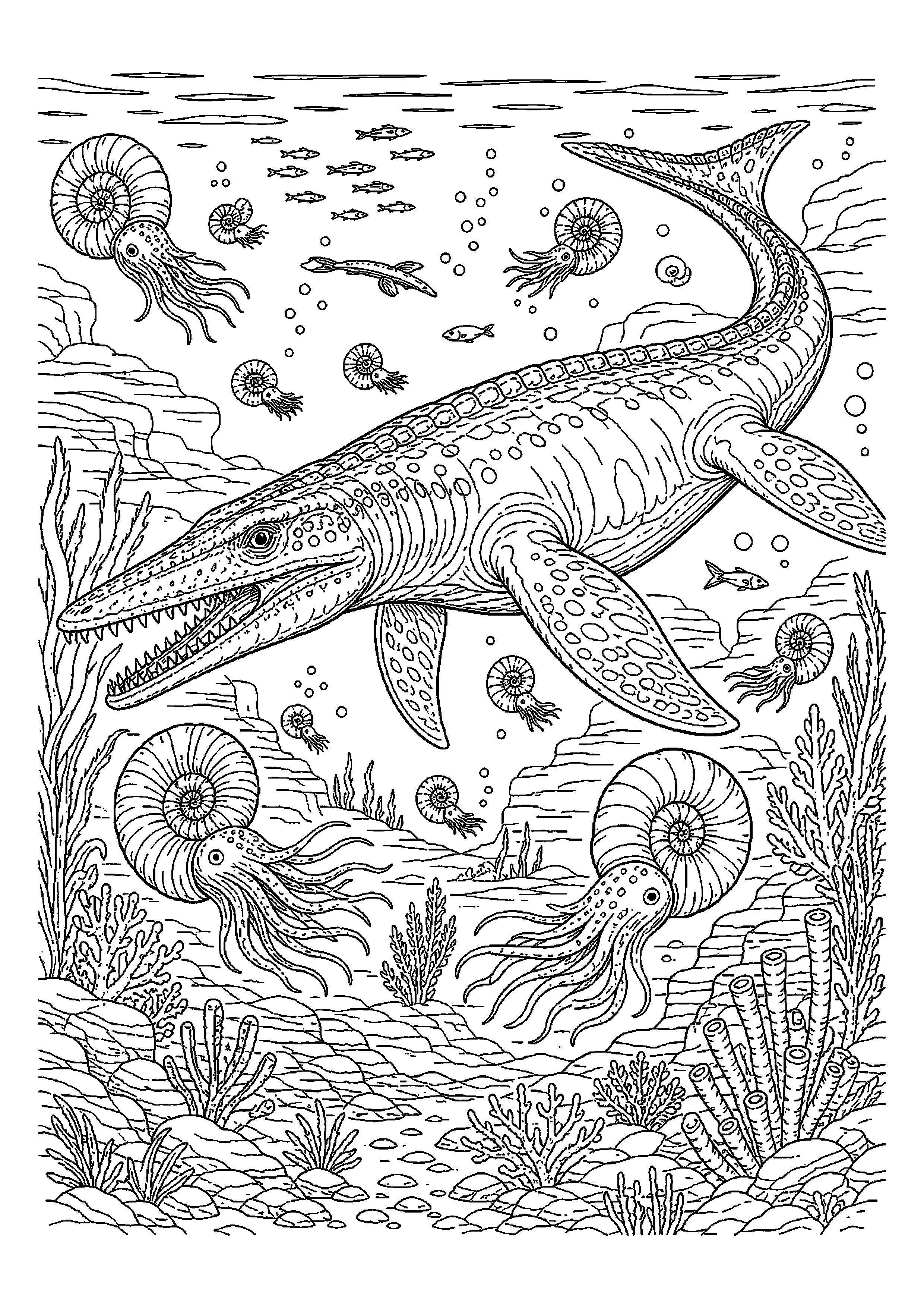 Kronosaur płynie wśród amonitów