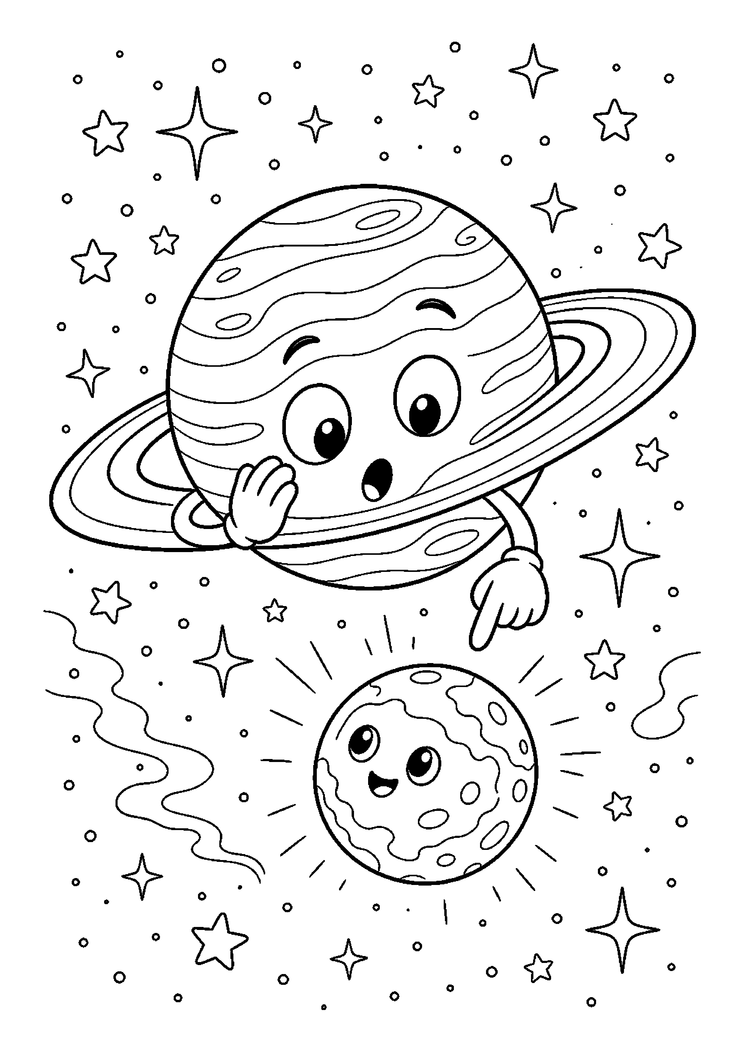 Saturn pod rozgwieżdżonym niebem