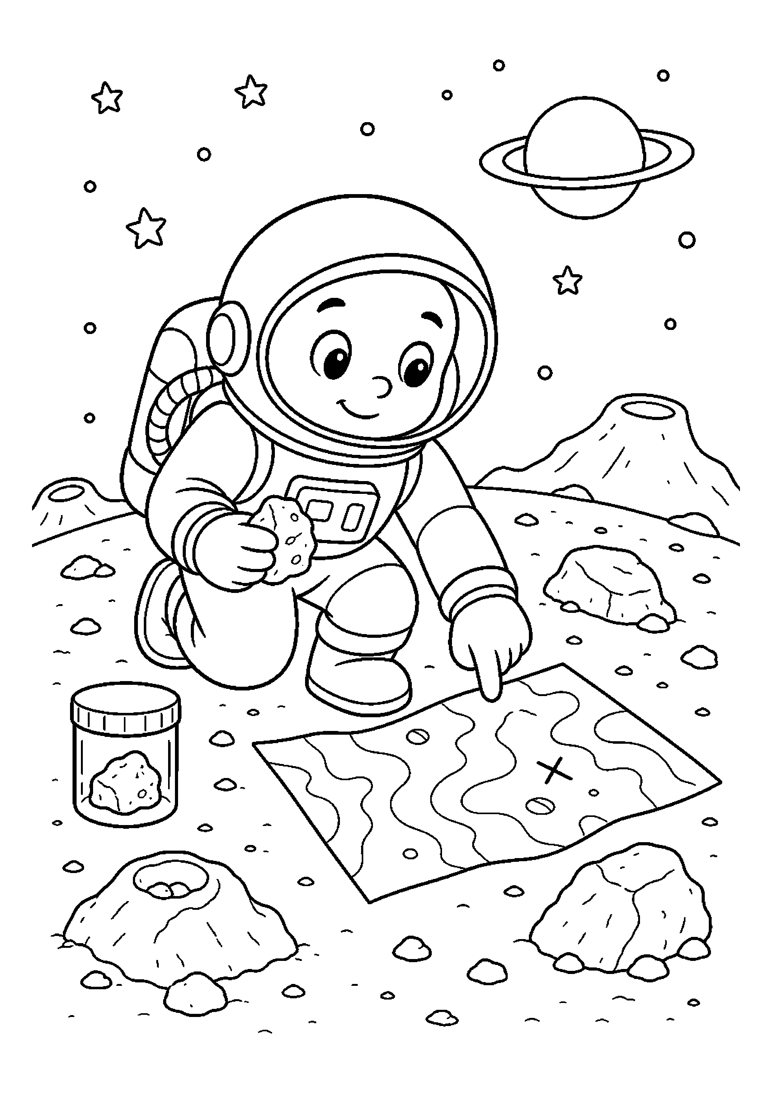 Astronautka pobierająca próbkę skały – sprawdza mapę misji
