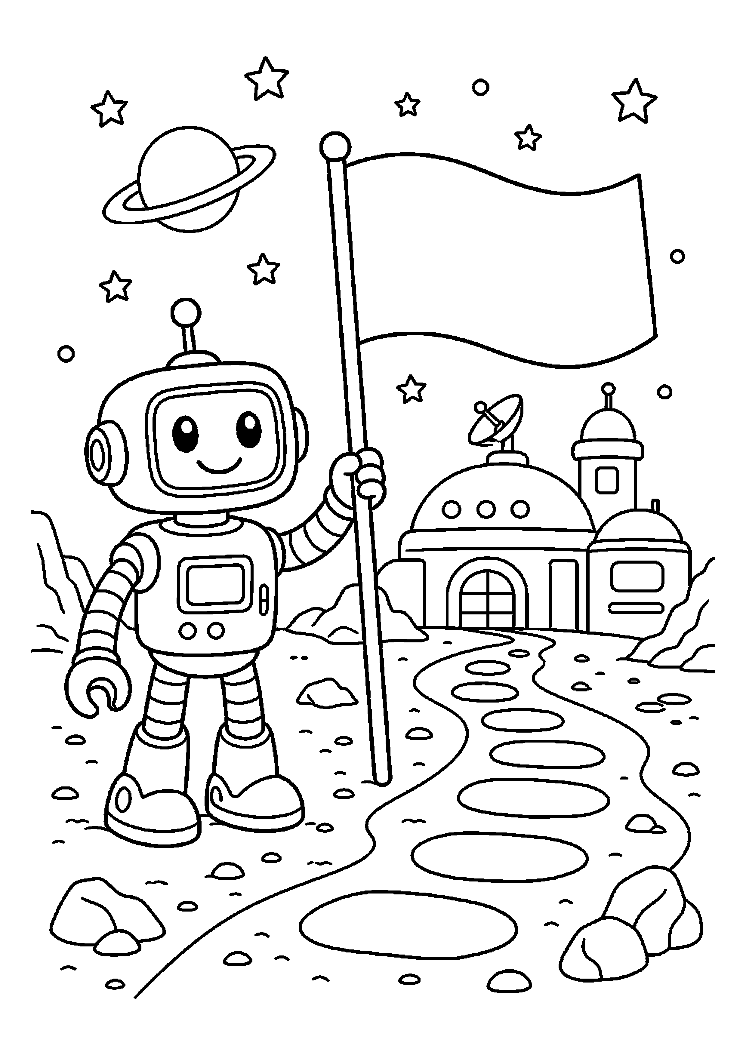 Robot rozwijający flagę bez napisów – oznacza bezpieczną trasę