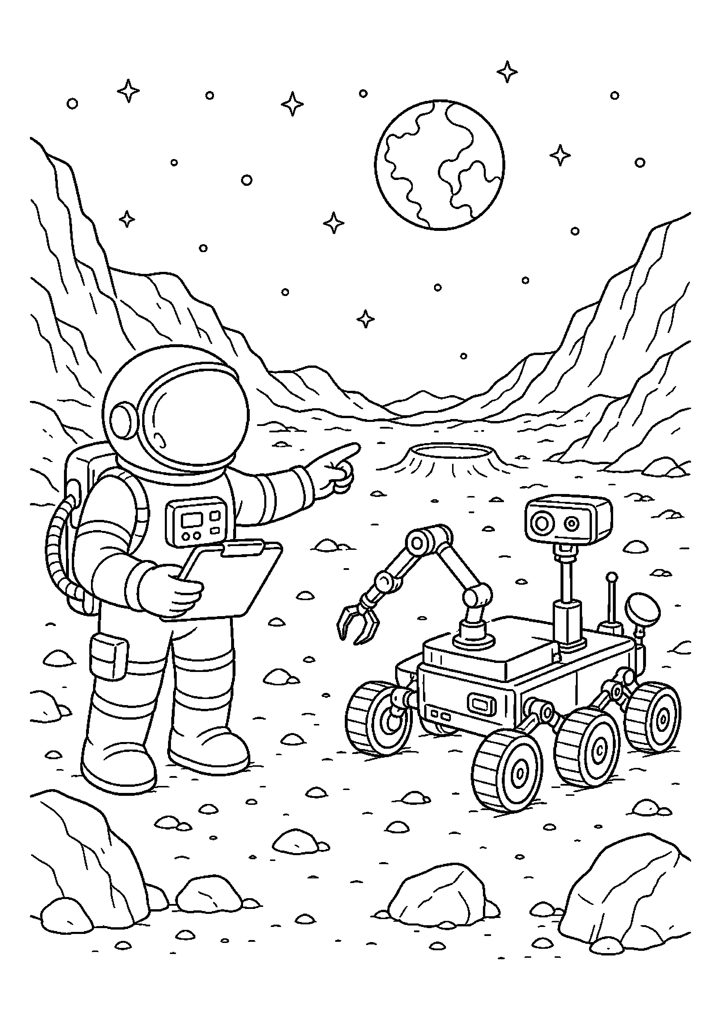 Astronauta prowadzący łazik – pracuje z zachowaniem porządku