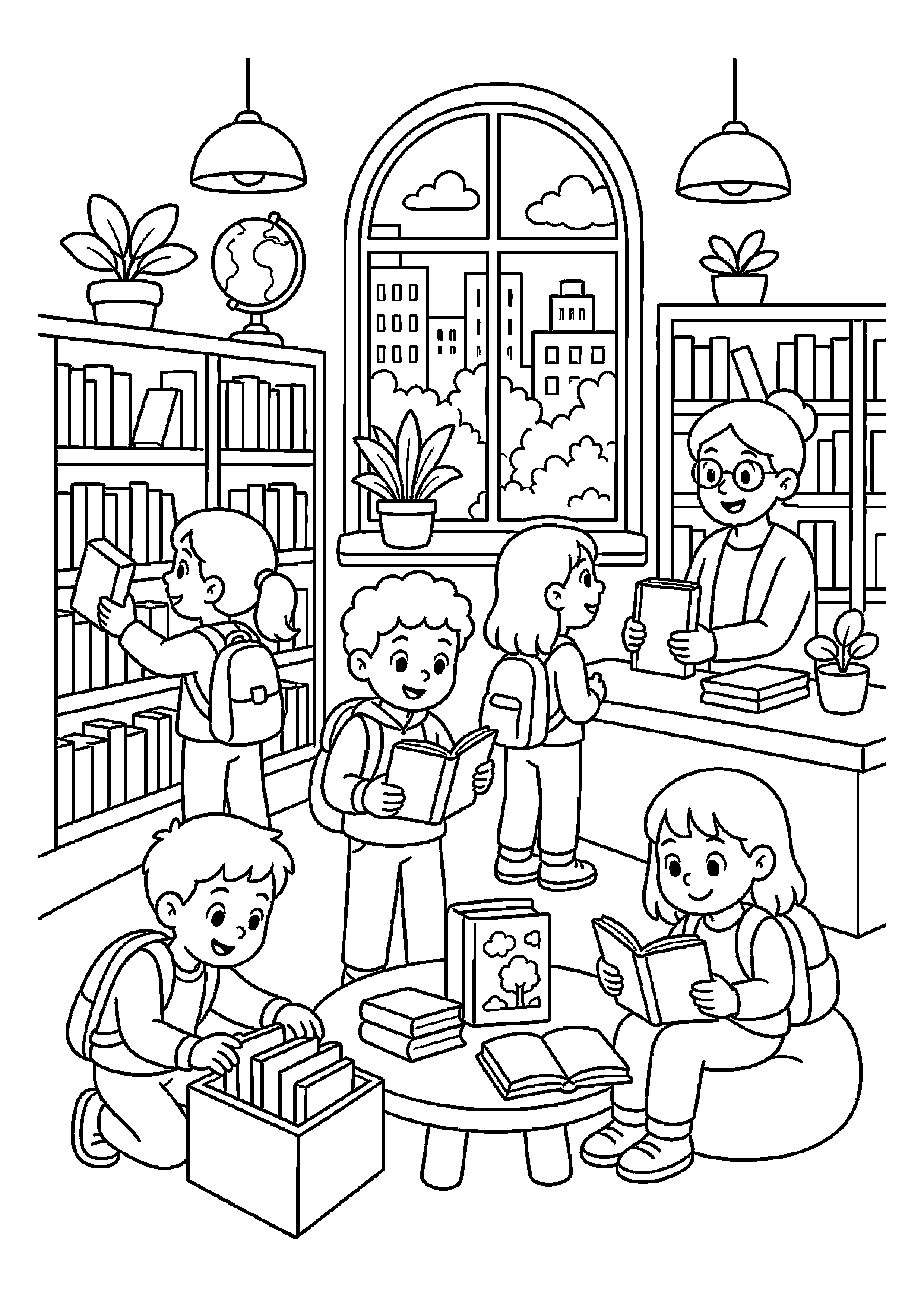 Biblioteka miejska jest odwiedzana przez dzieci podczas szkolnej wycieczki