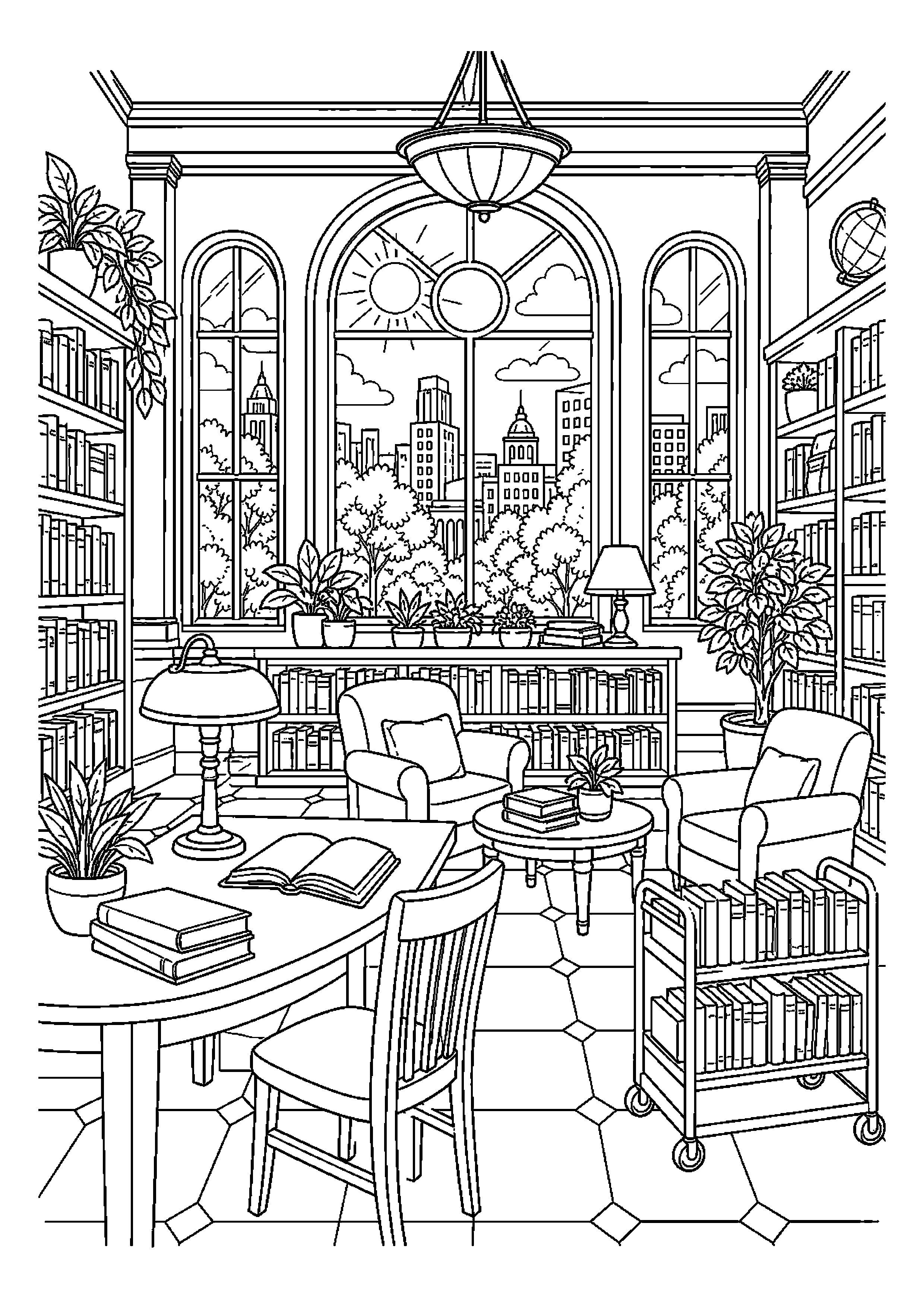 Biblioteka miejska mieści czytelnię w pogodny dzień