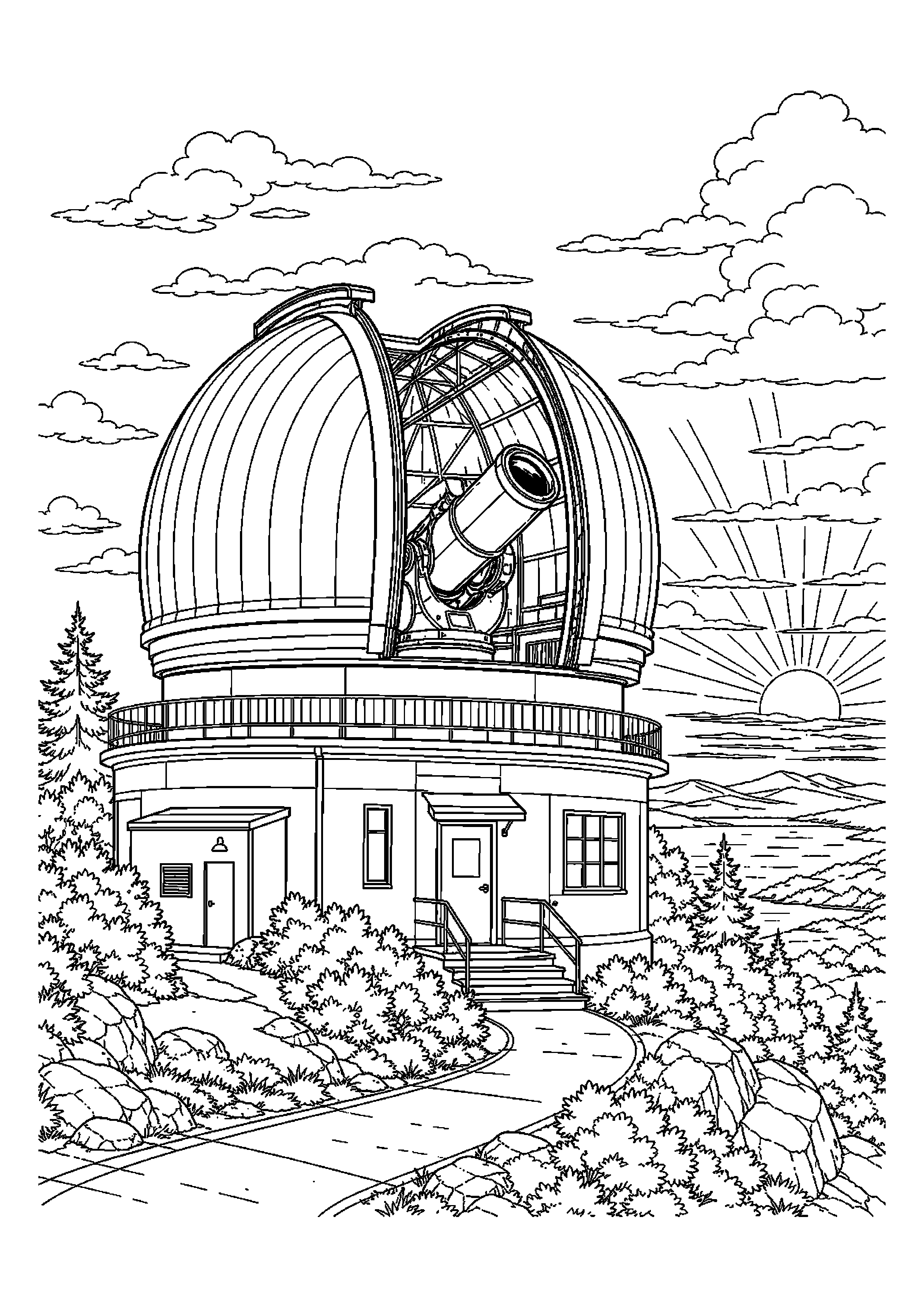 Obserwatorium astronomiczne otwiera dach teleskopu o zachodzie słońca