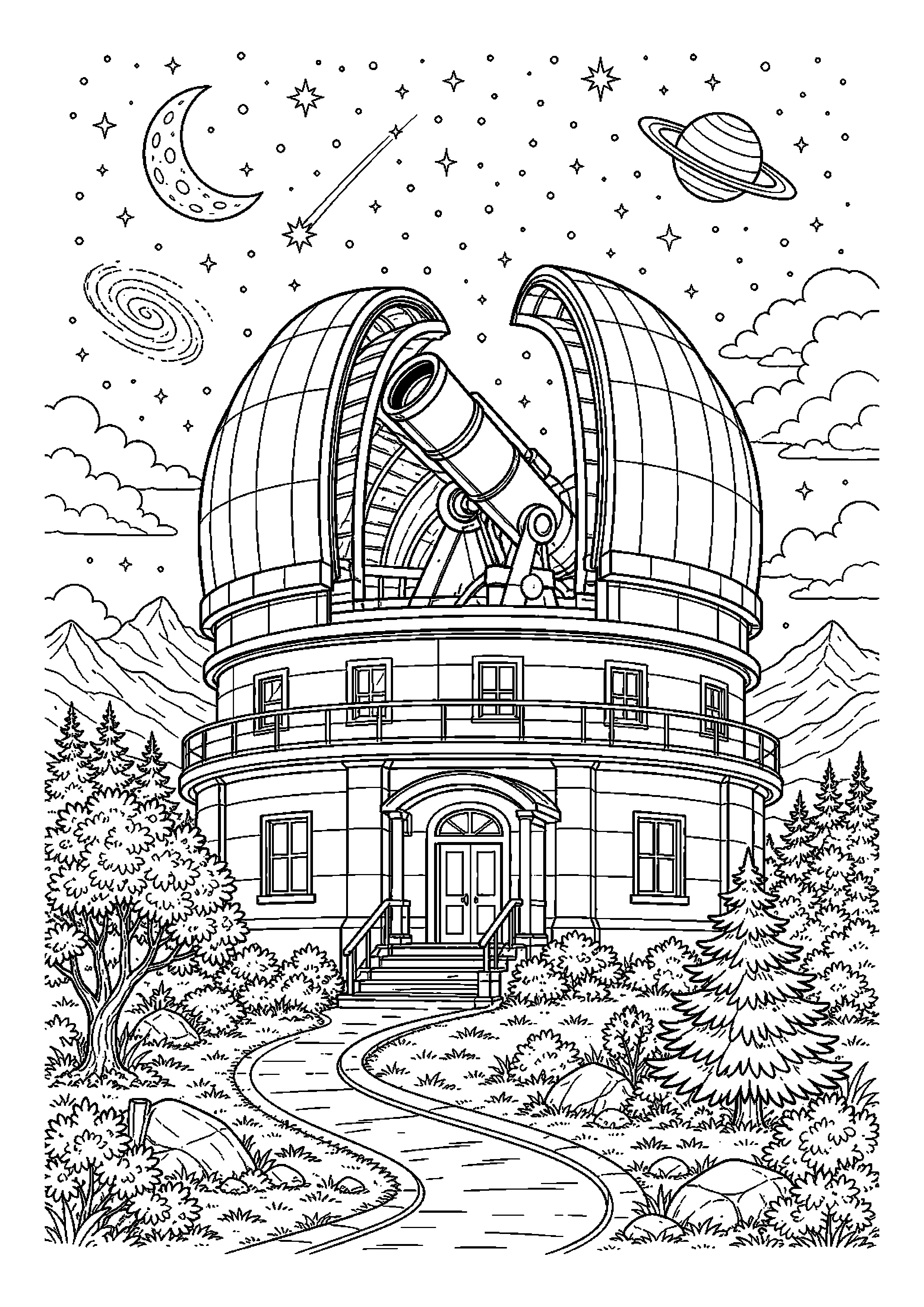 Obserwatorium astronomiczne otwiera dach teleskopu pod rozgwieżdżonym niebem