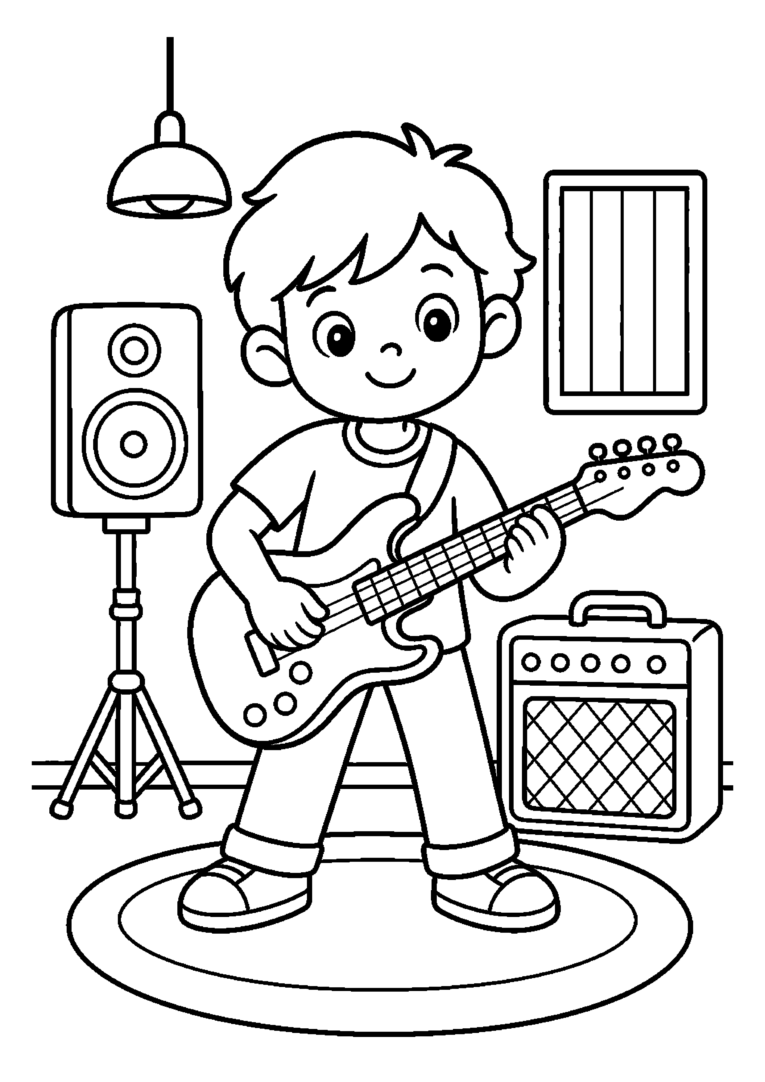 Gitarzysta gra prosty akord w sali prób