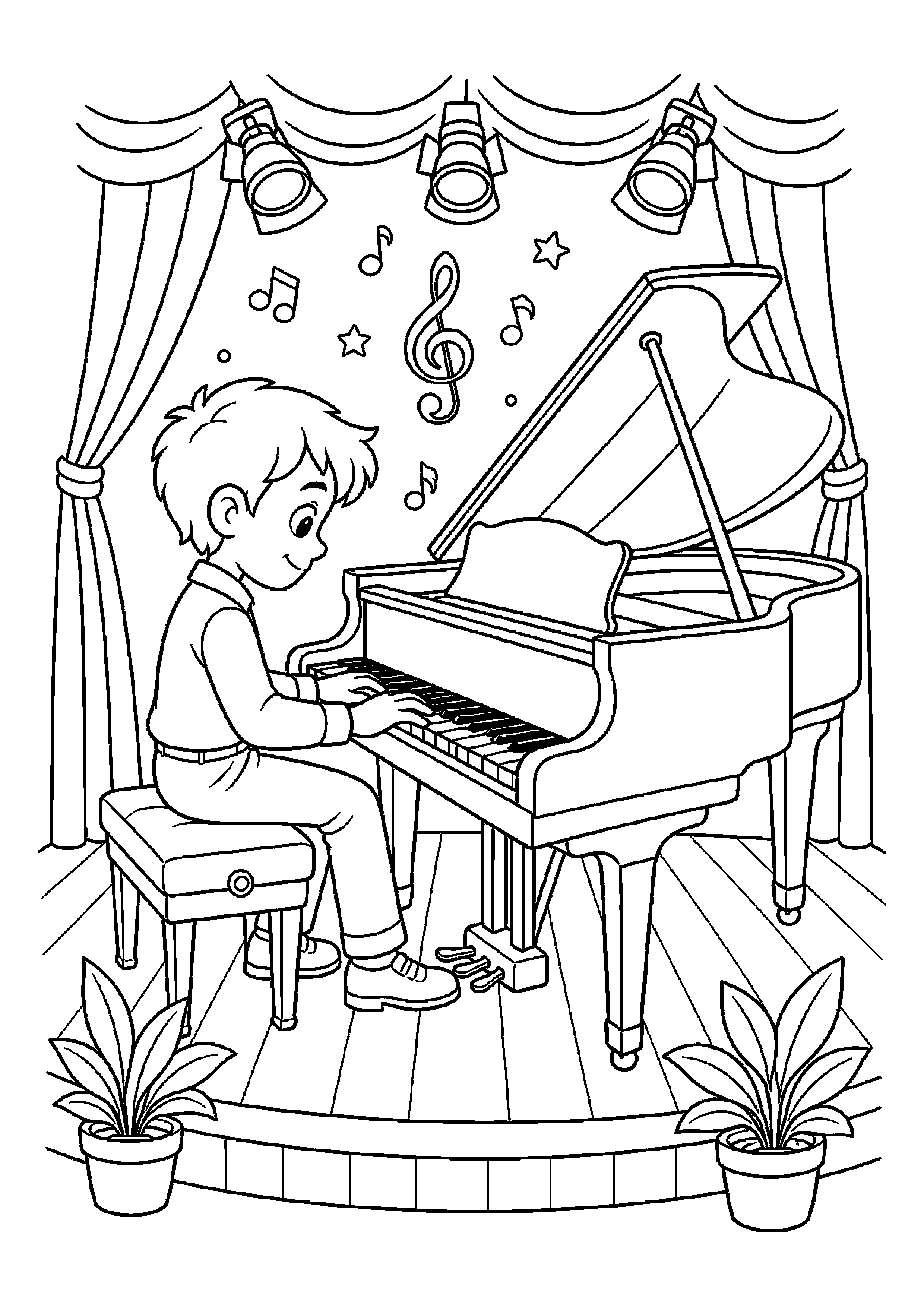 Pianistka ćwiczy gamę na małej scenie