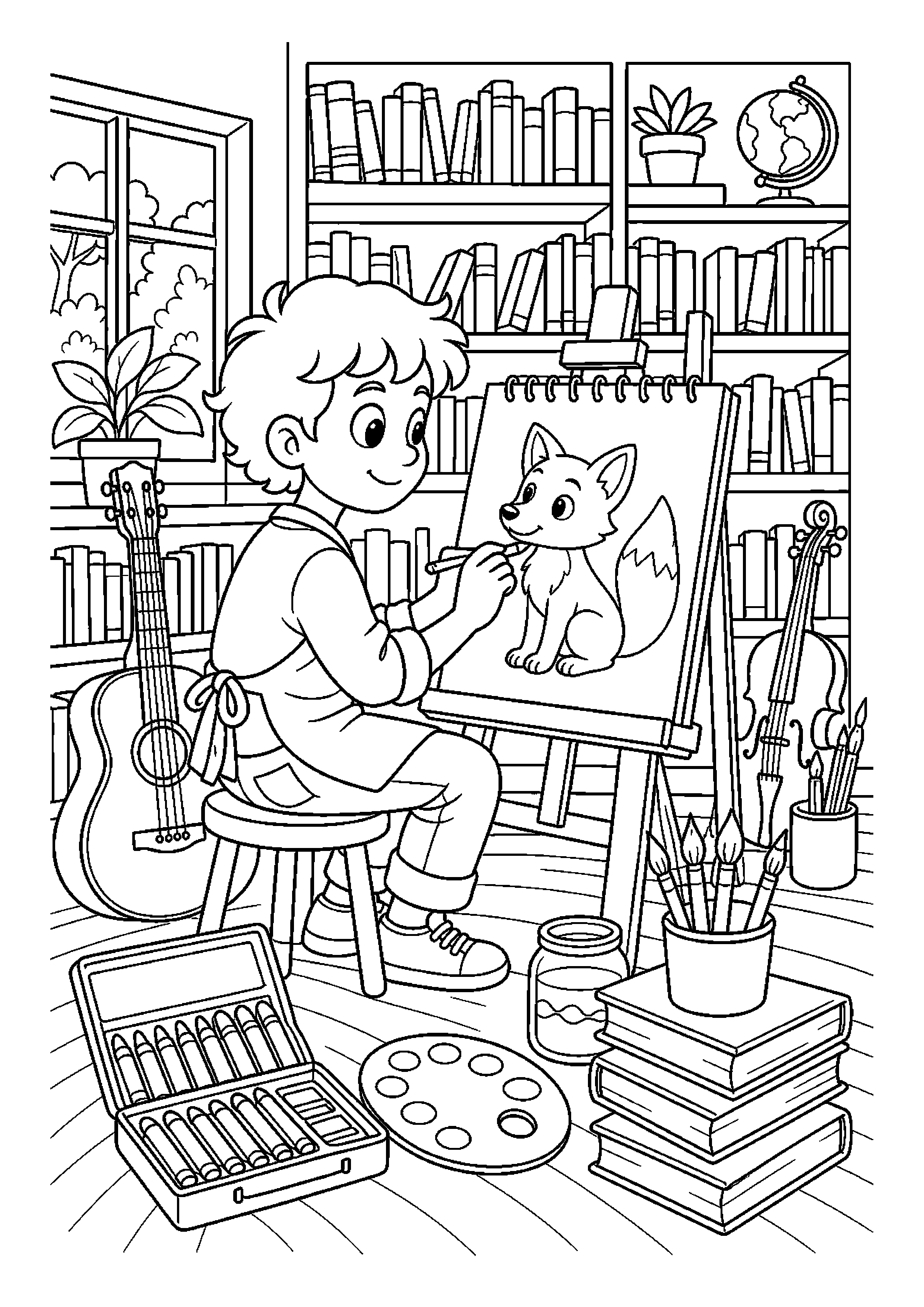 Ilustratorka szkicuje zwierzę w bibliotece