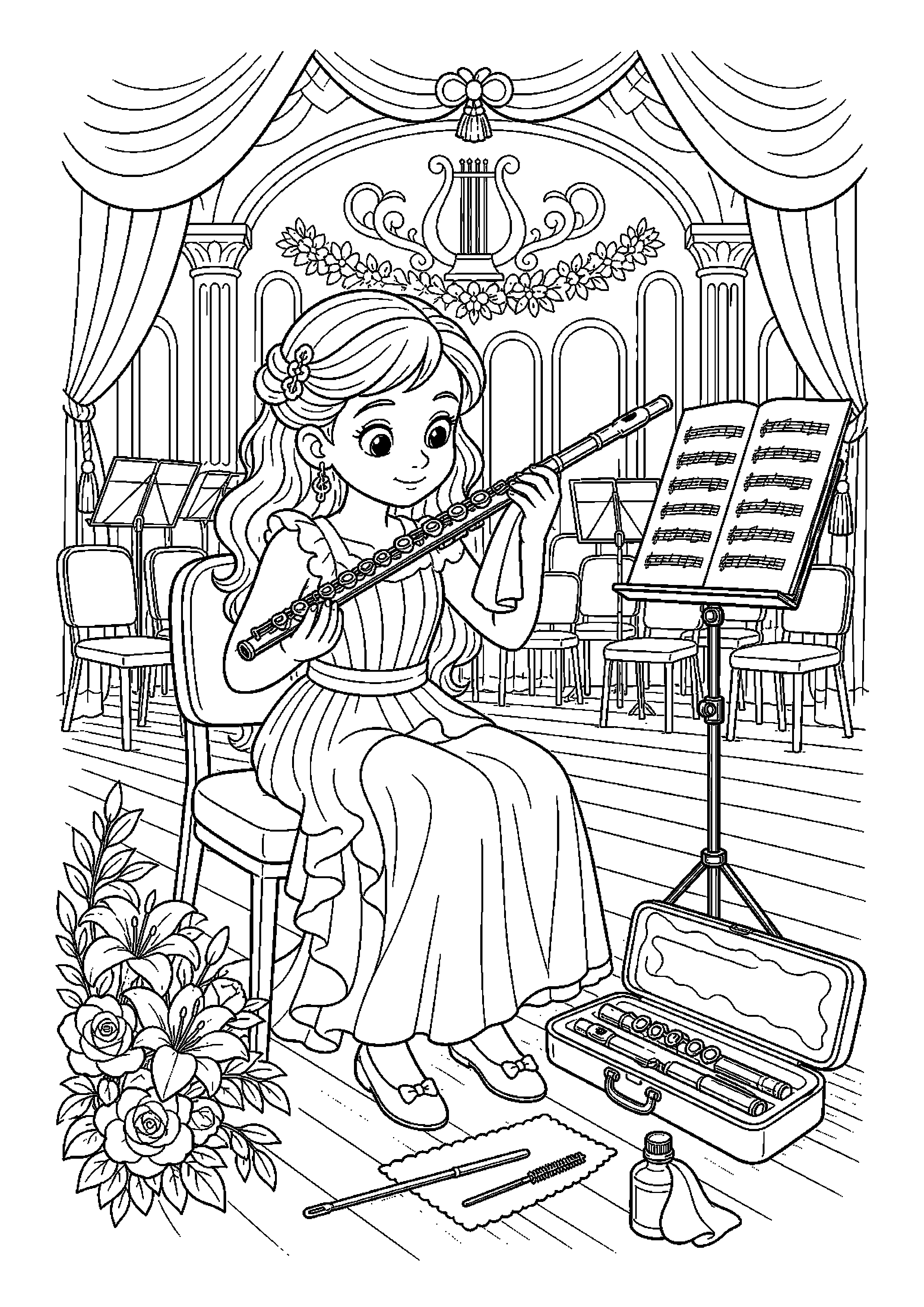Flecistka czyści instrument na koncercie