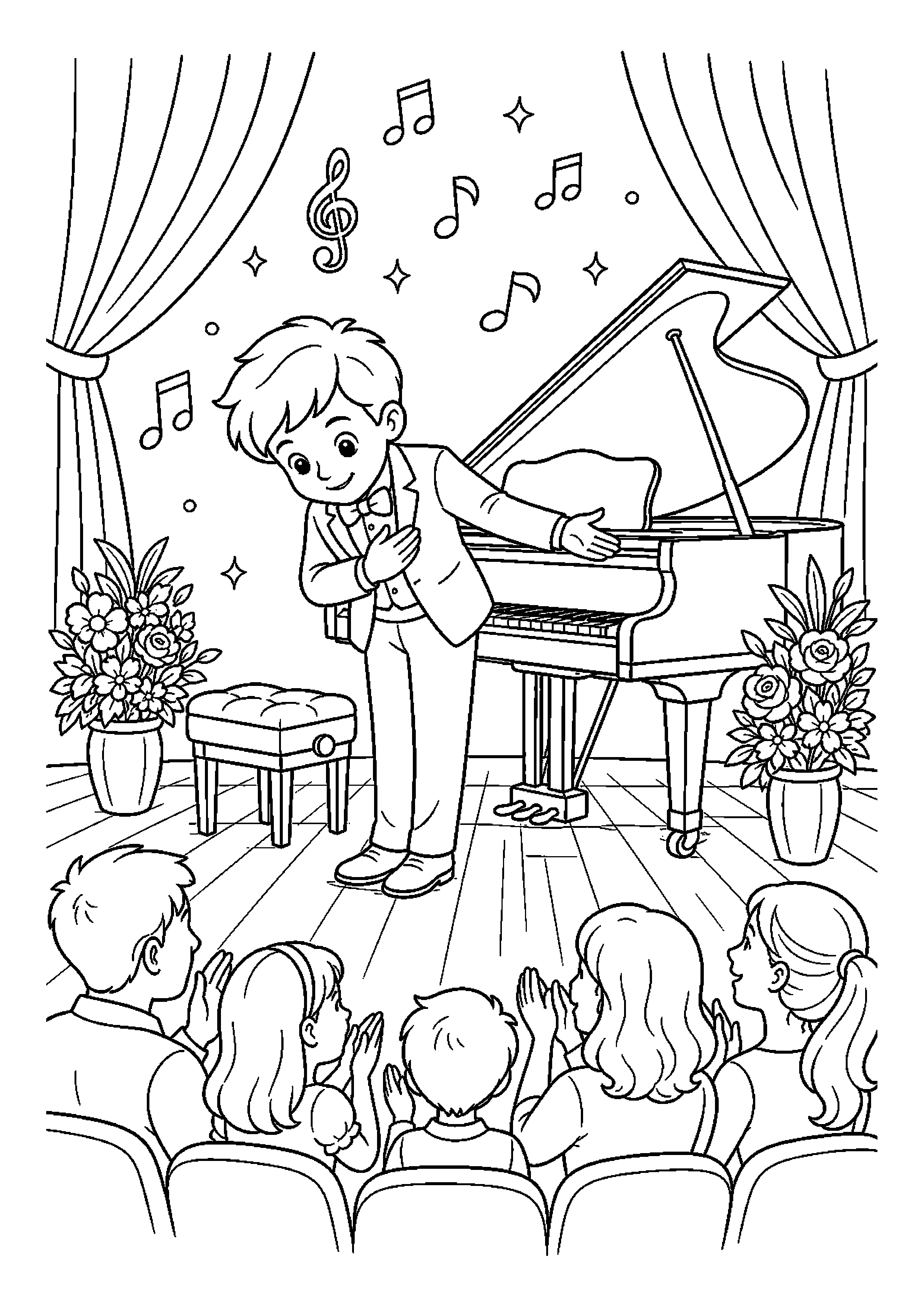 Pianistka kończy koncert ukłonem podczas rodzinnego występu