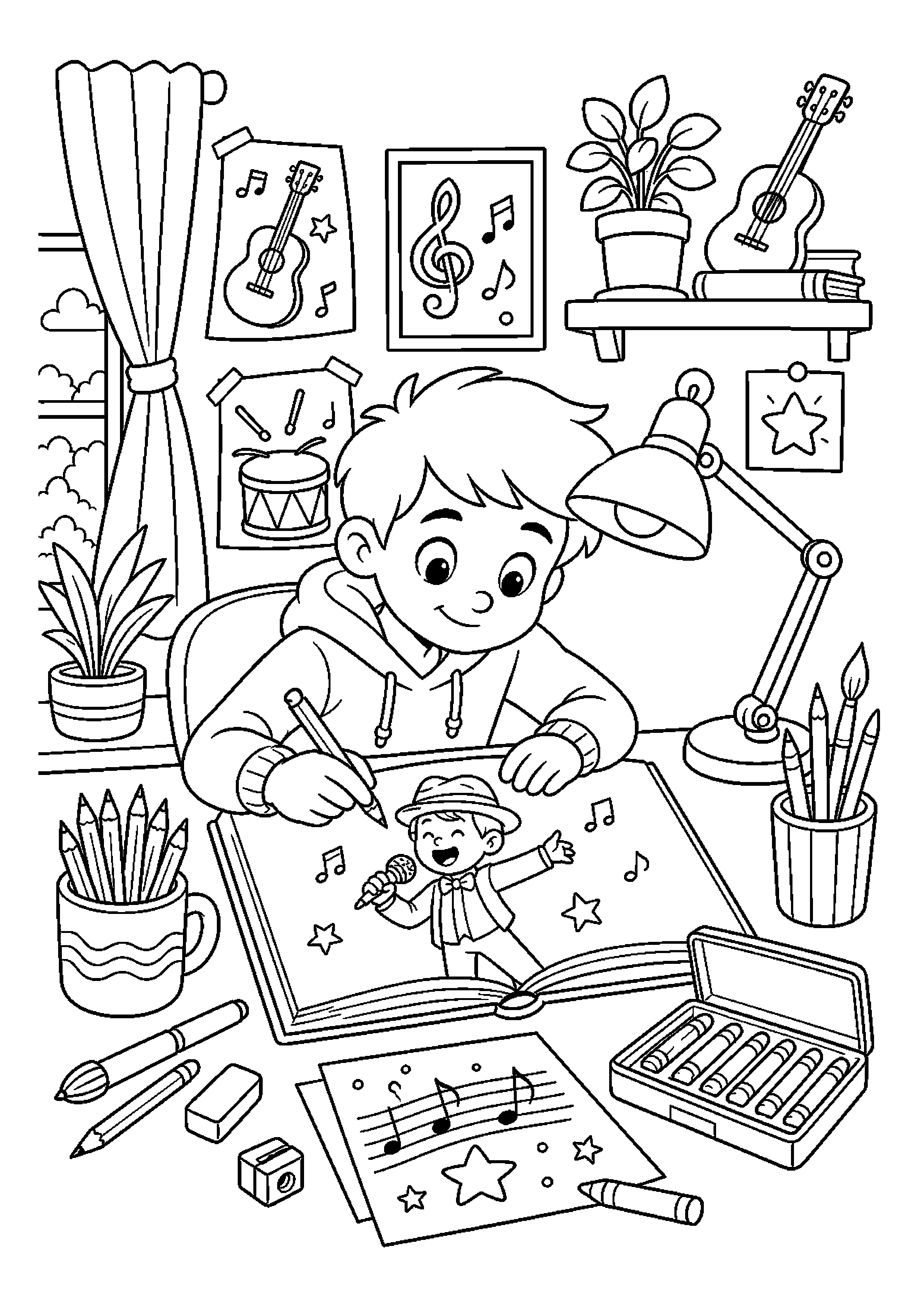 Ilustratorka rysuje postać do książki przy biurku