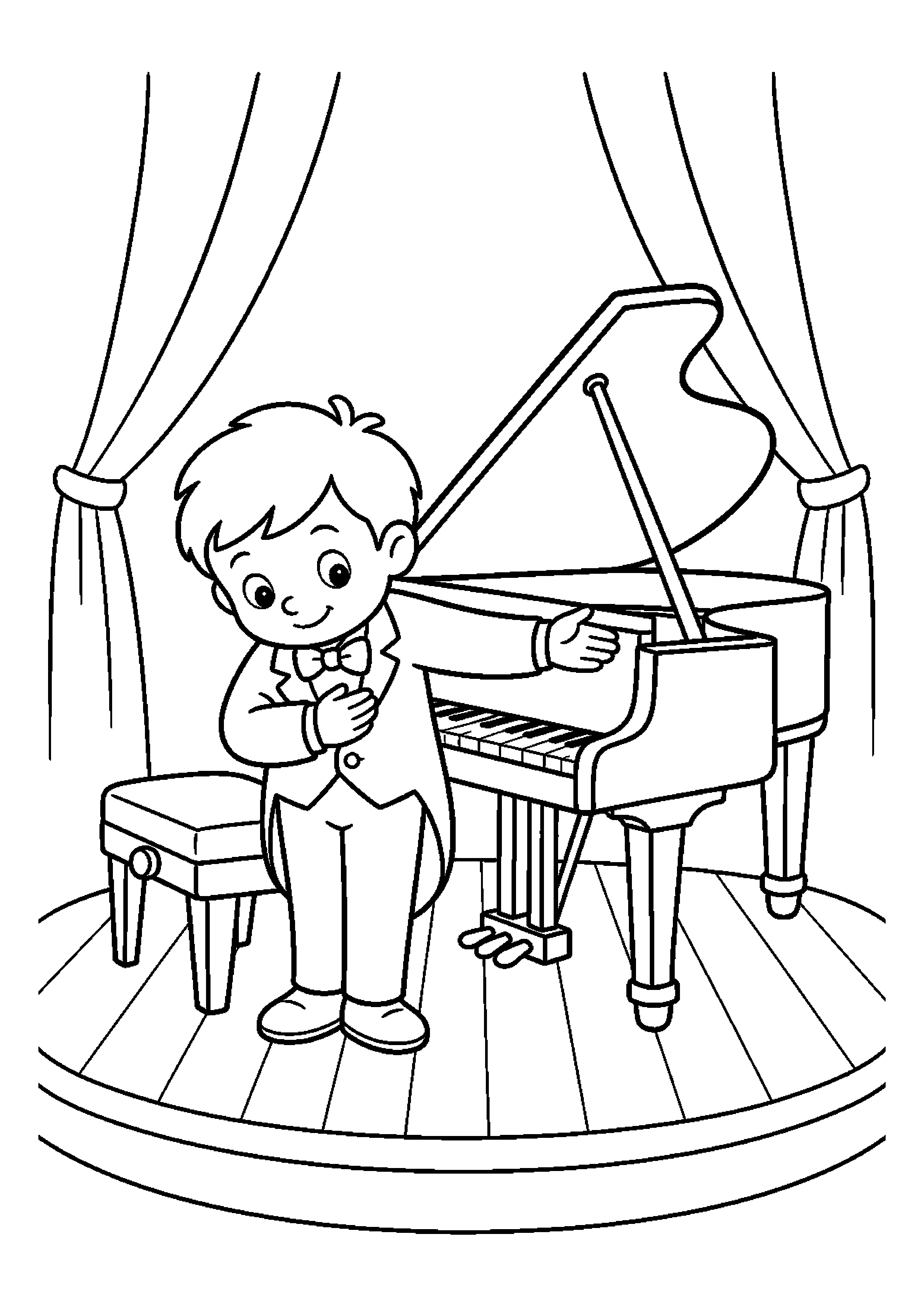 Pianistka kończy koncert ukłonem na małej scenie