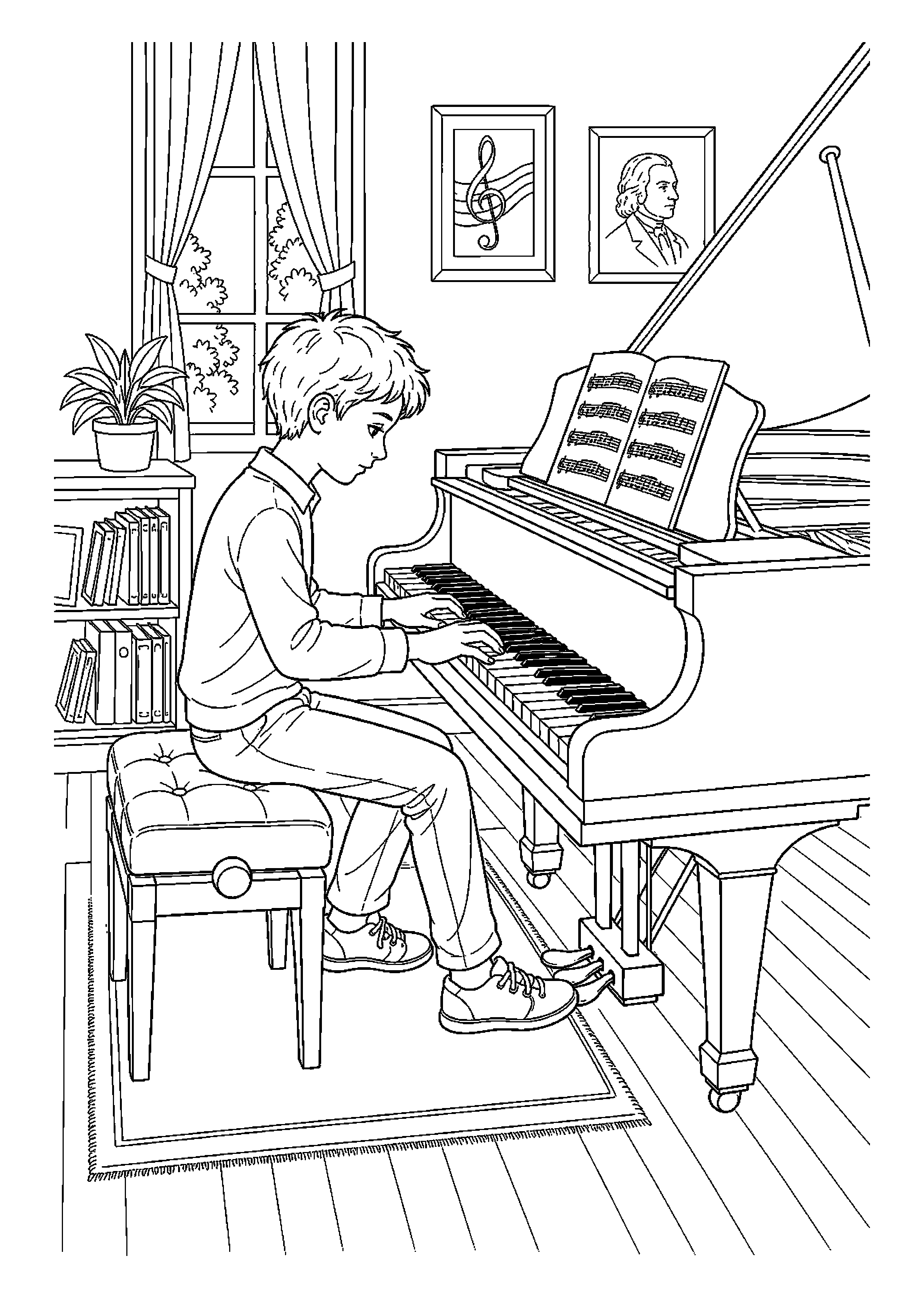 Pianistka ćwiczy gamę w sali muzycznej