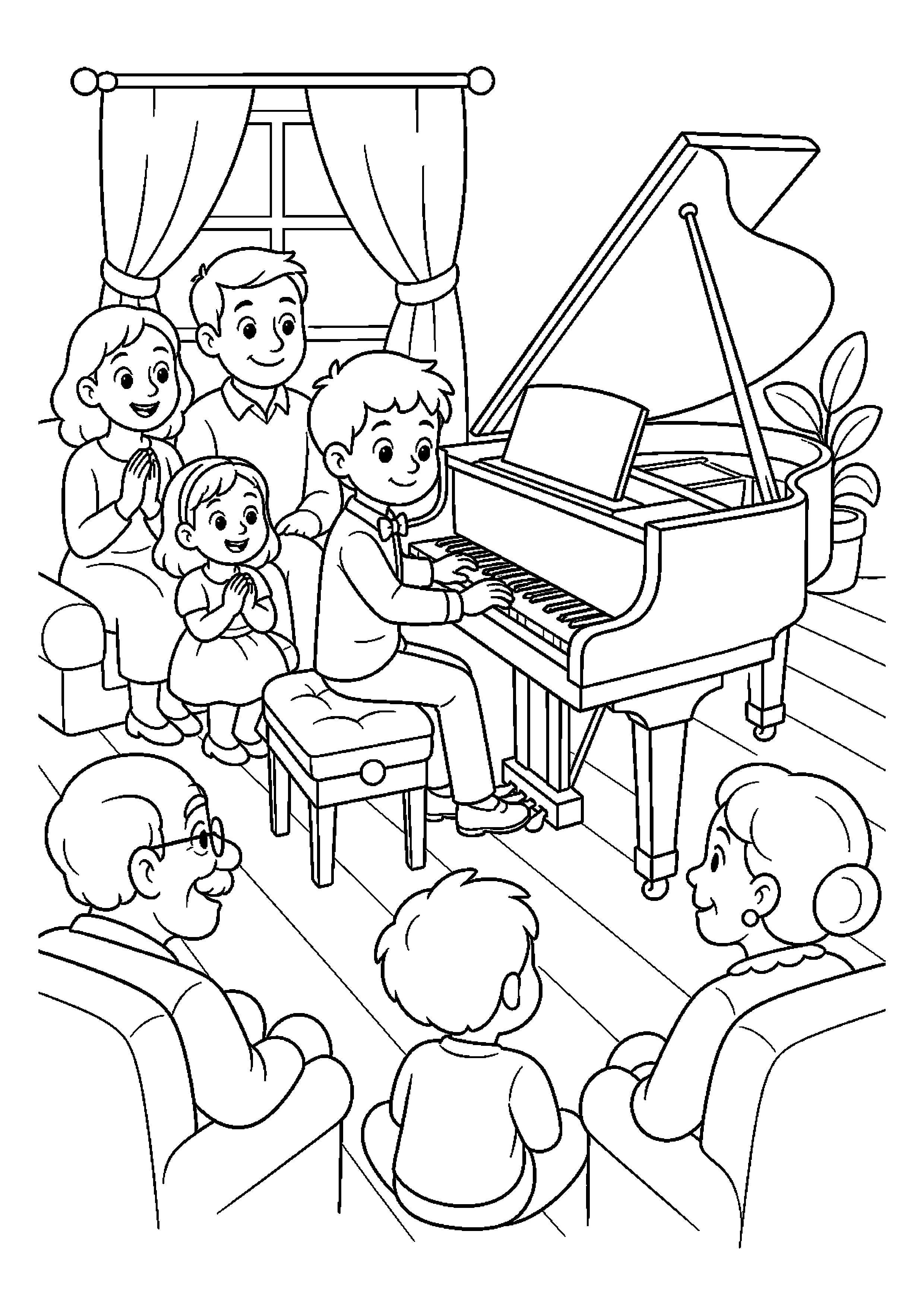 Pianistka gra spokojną melodię podczas rodzinnego występu