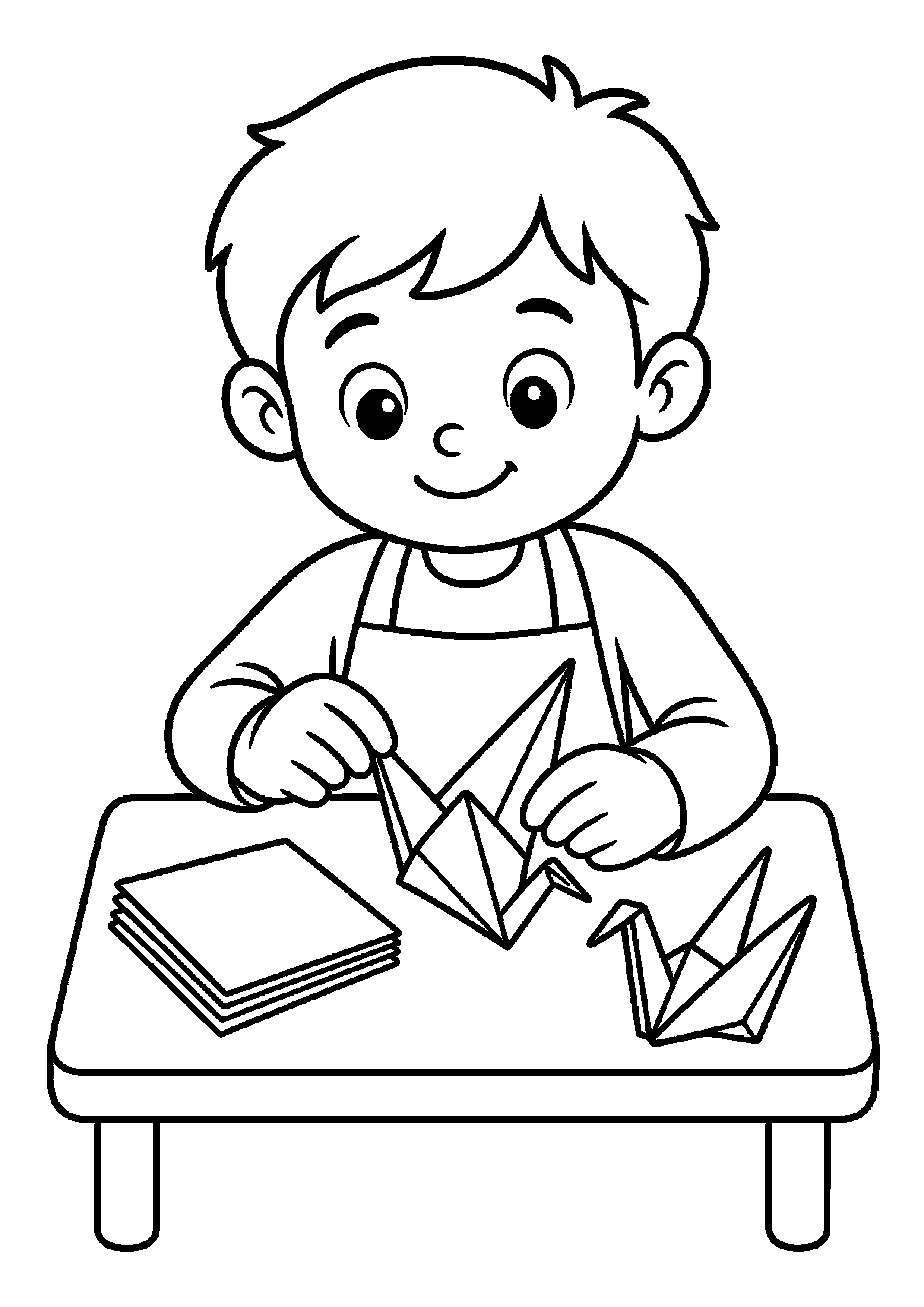 Origamistka składa papierowego żurawia przy stole