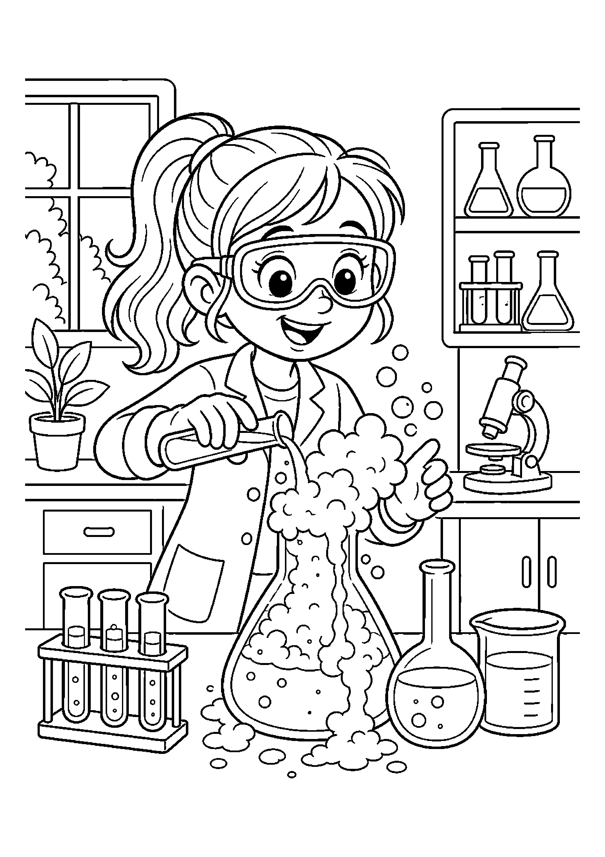 Młoda chemiczka tworzy pianę w bezpiecznym laboratorium
