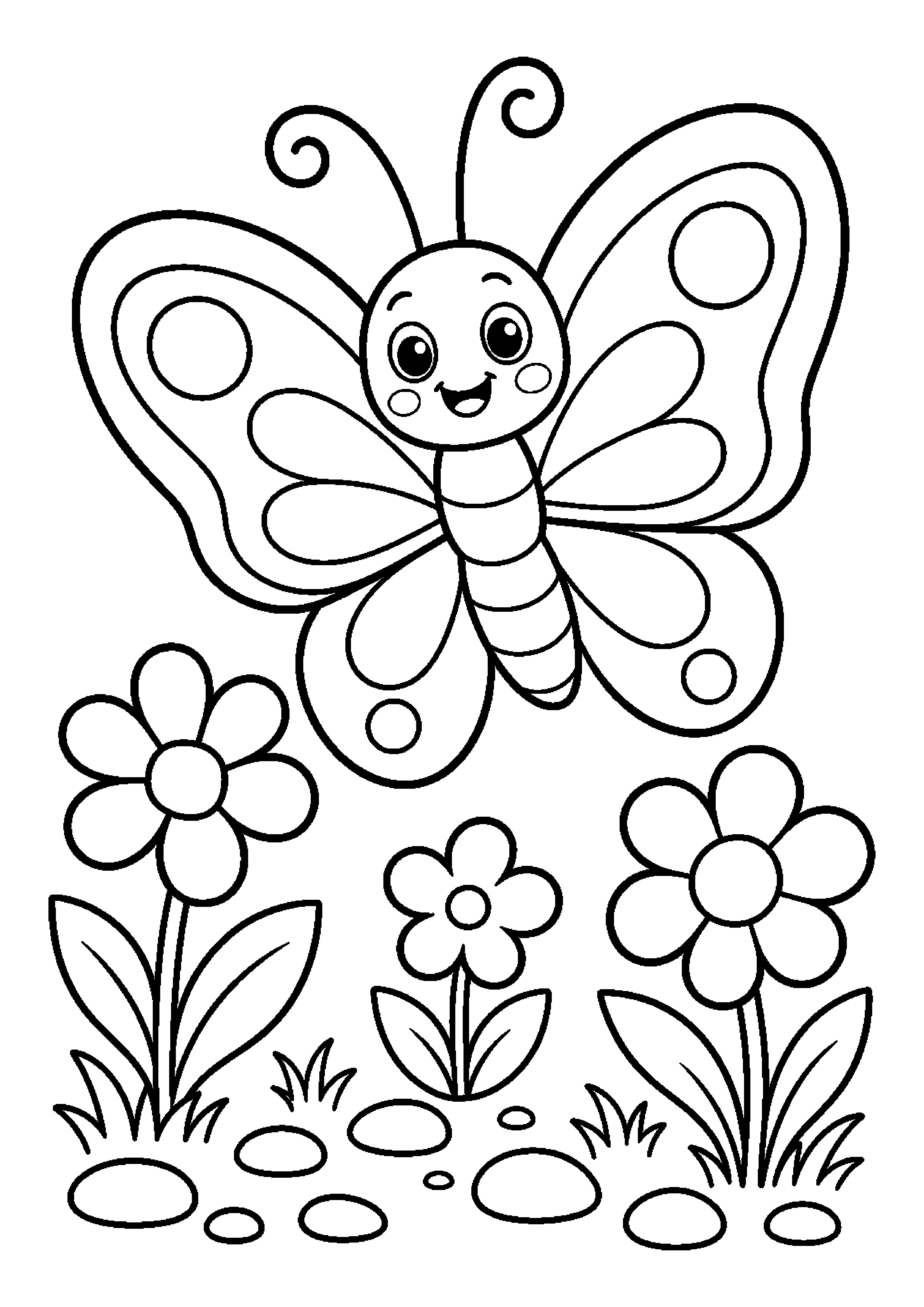 Motyl unosi się w ogrodzie z małymi kamykami w tle
