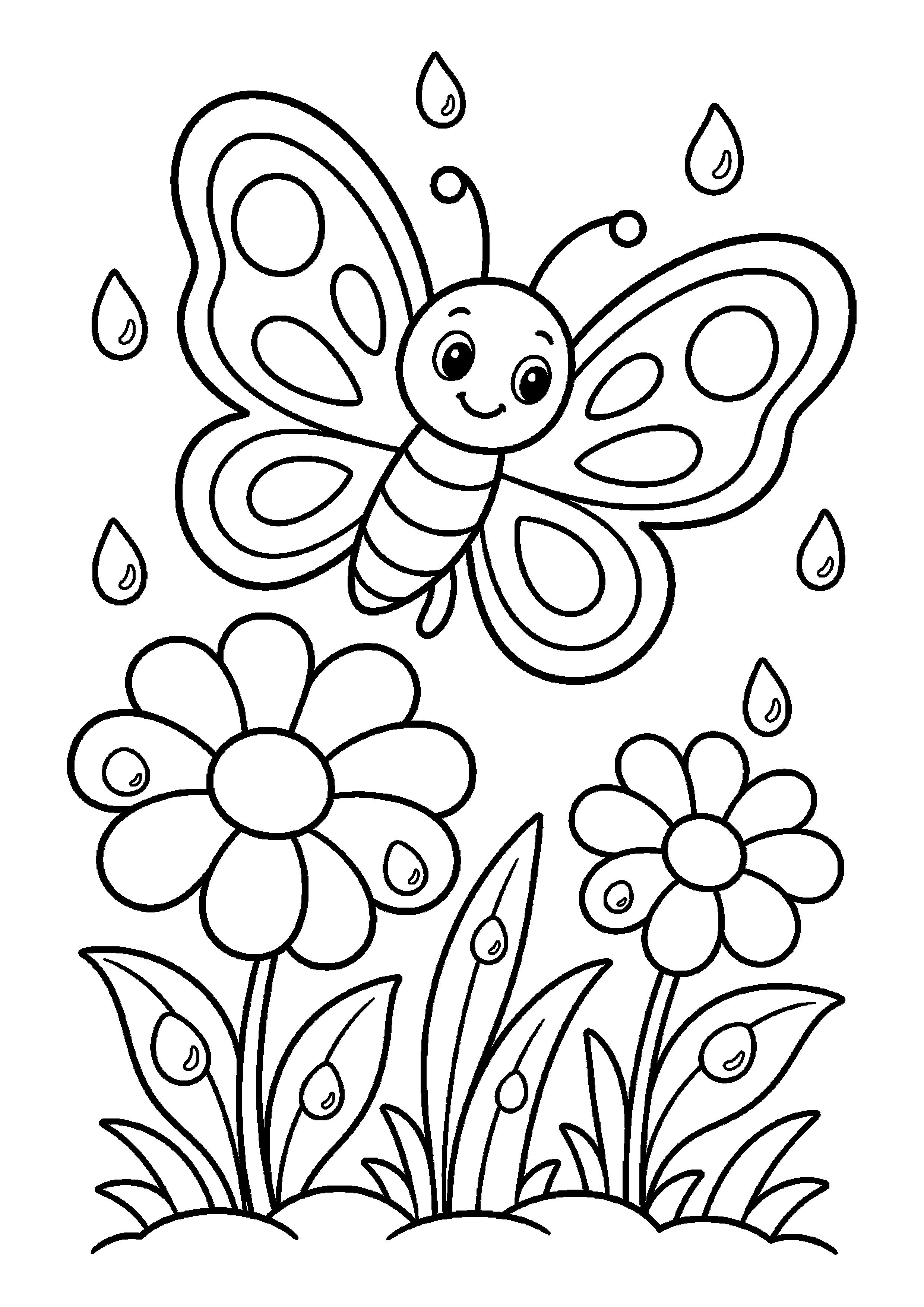Motyl unosi się w ogrodzie wśród kropli rosy