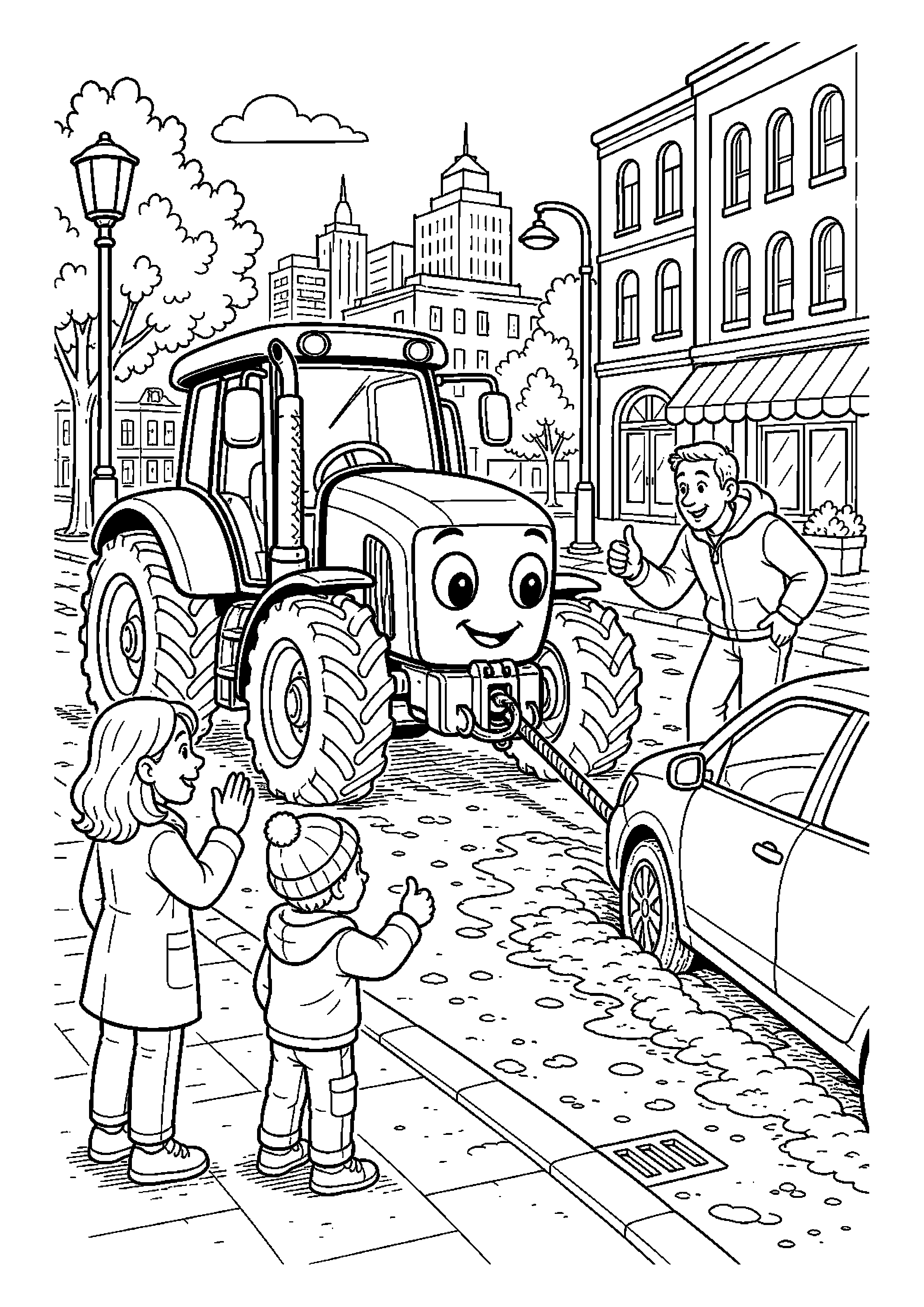 Traktor na miejskiej ulicy