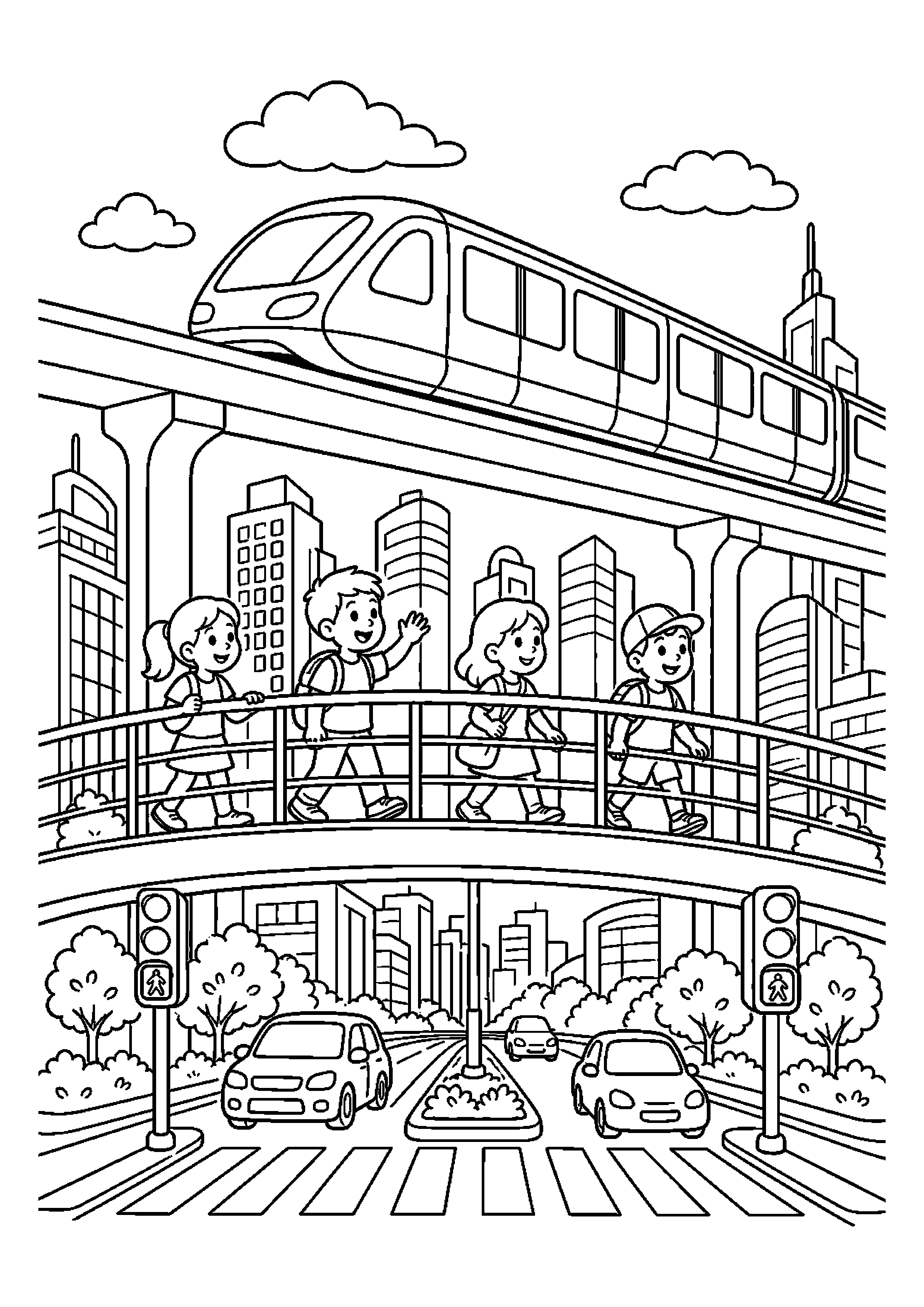 Monorail mija bezpieczne przejście dla pieszych